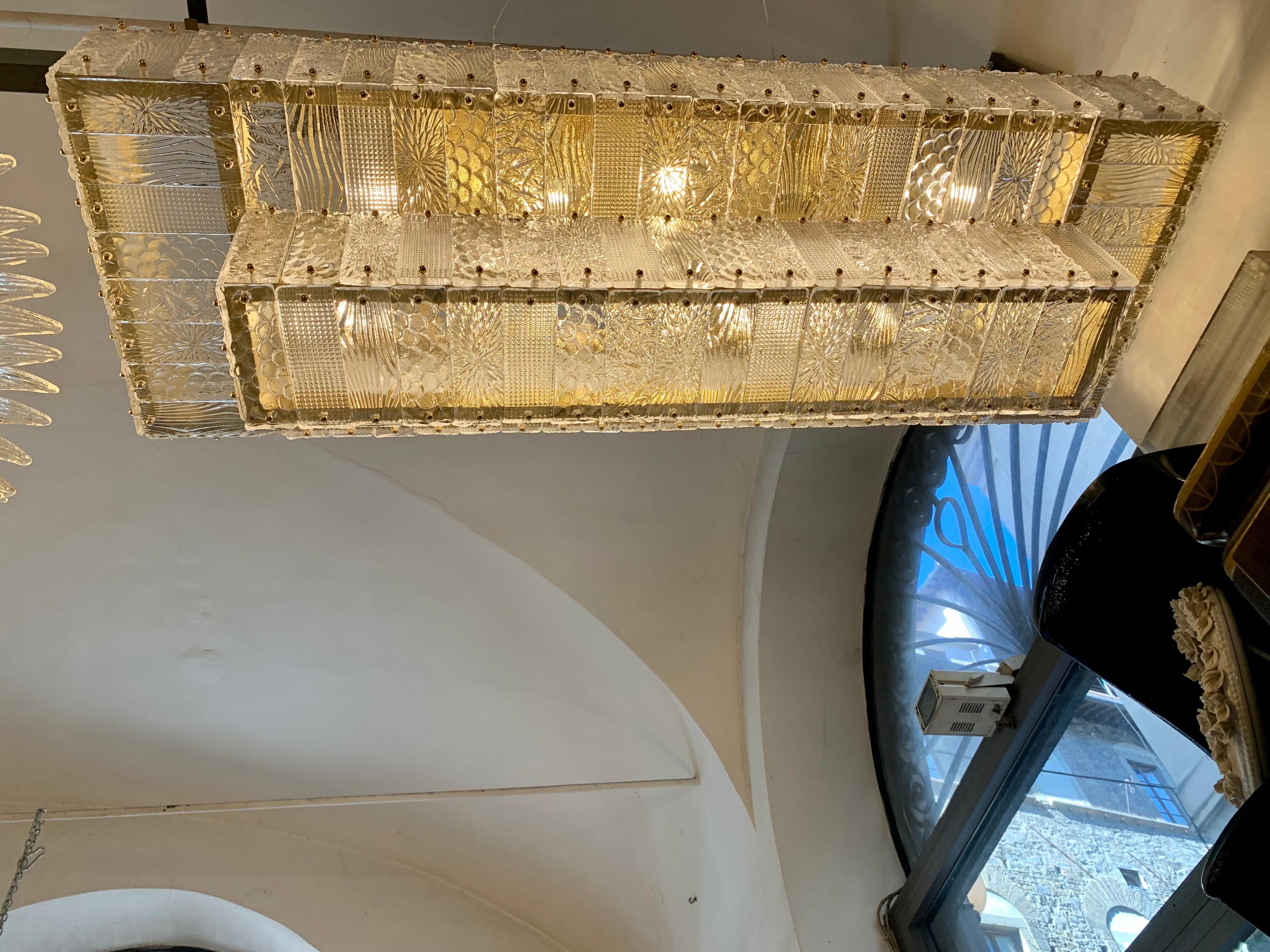 Rectangular Murano Clear Glass Chandelier with Brass Fittings, 1950s 10