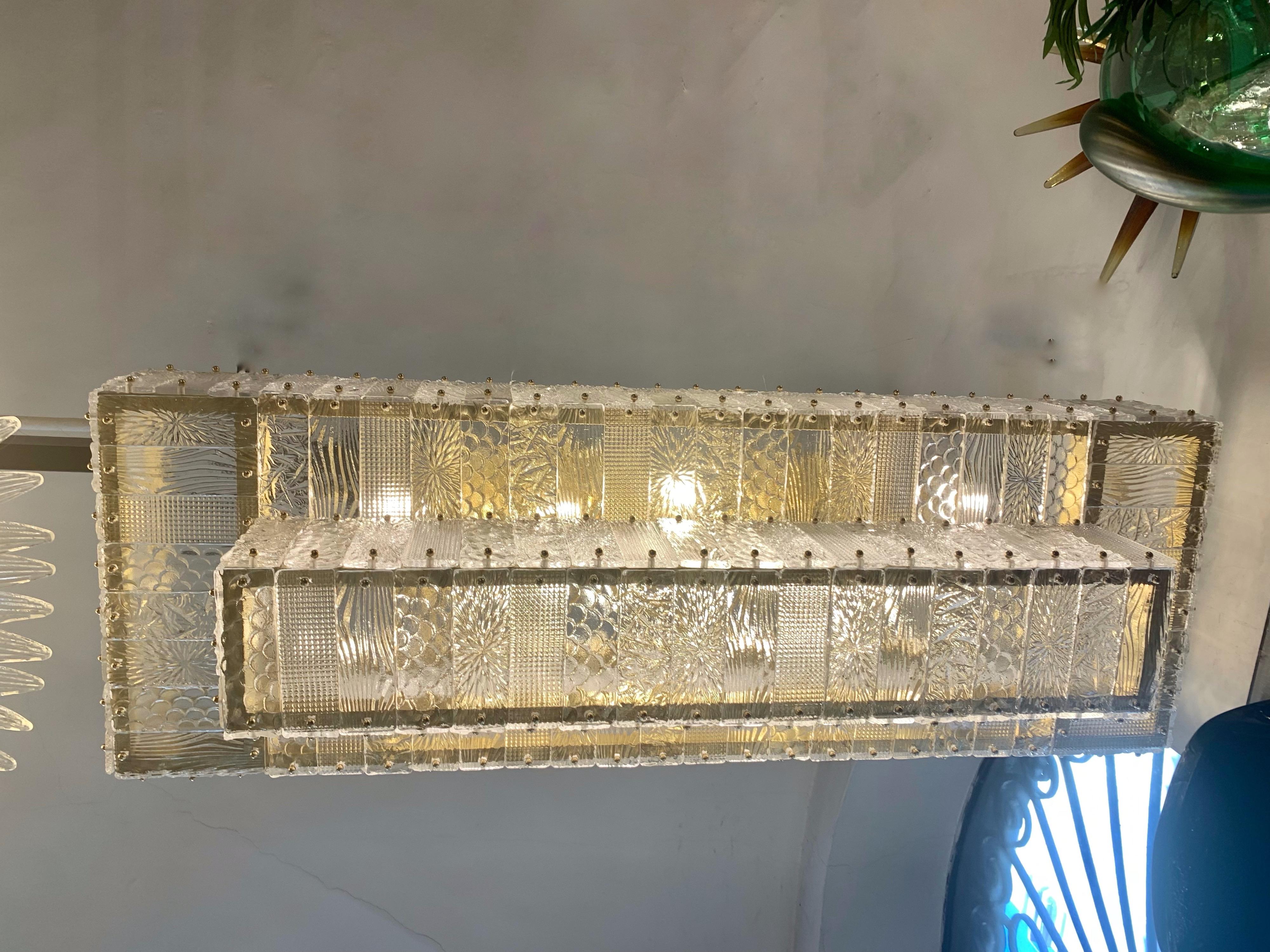 Rectangular Murano Clear Glass Chandelier with Brass Fittings, 1950s 11
