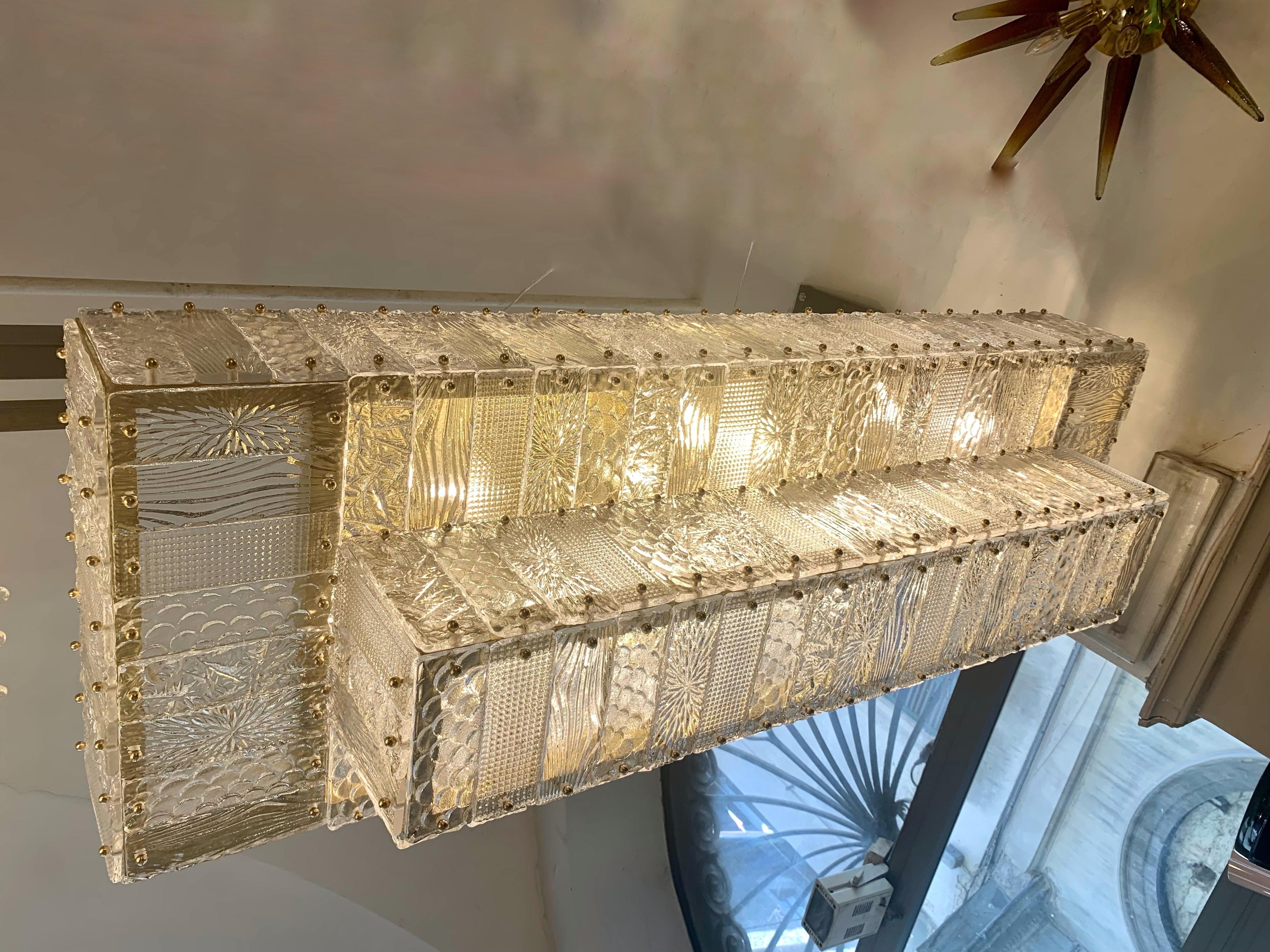 Rectangular Murano Clear Glass Chandelier with Brass Fittings, 1950s 12