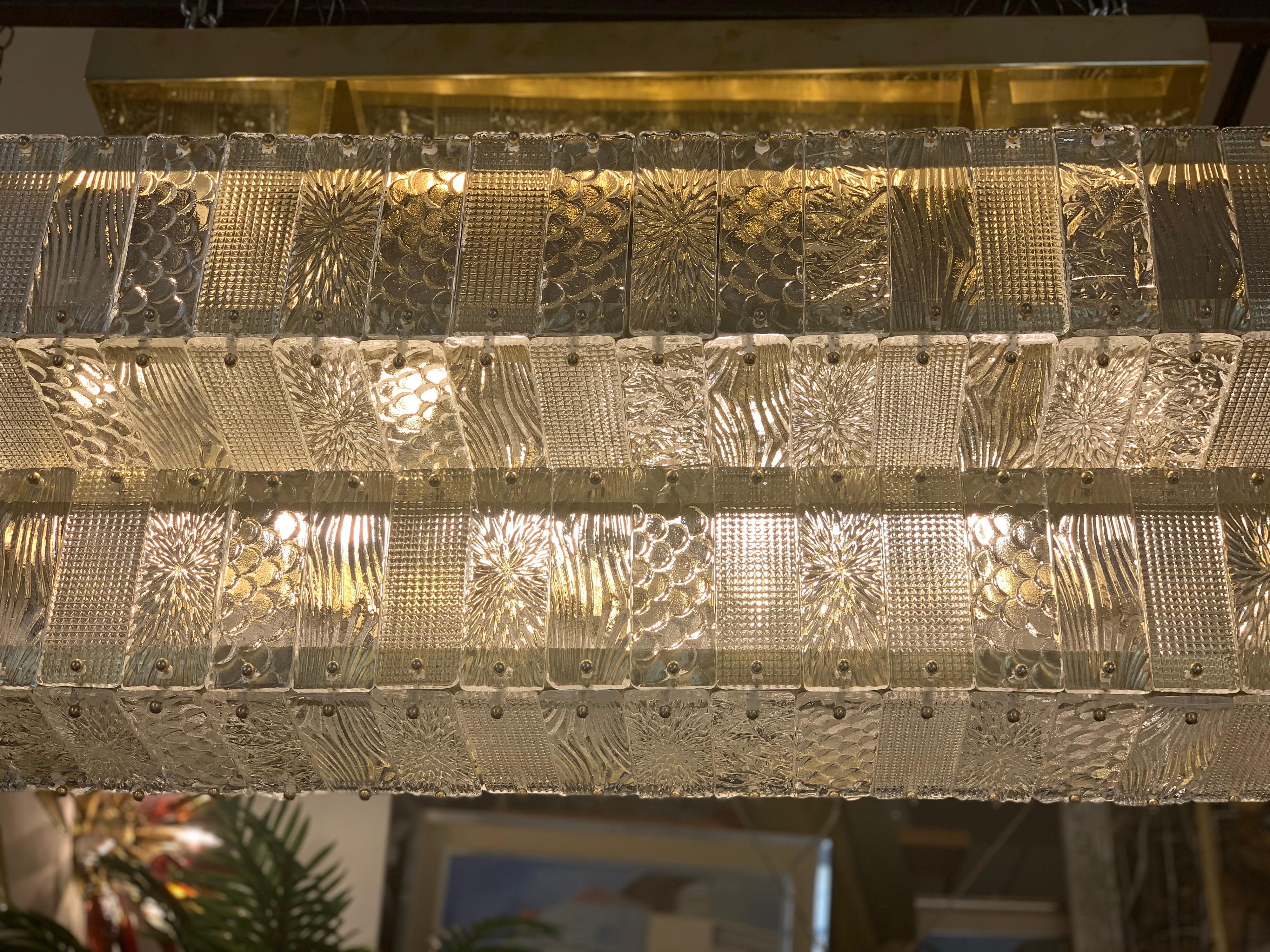 Rectangular Murano Clear Glass Chandelier with Brass Fittings, 1950s 2