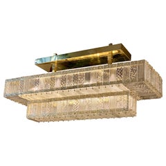 Rectangular Murano Clear Glass Chandelier with Brass Fittings, 1950s