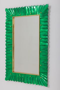 Rectangular Murano Emerald Green Glass Framed Mirrors, in Stock