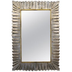 Contemporary Murano Silver Glass Framed Mirror, In Stock