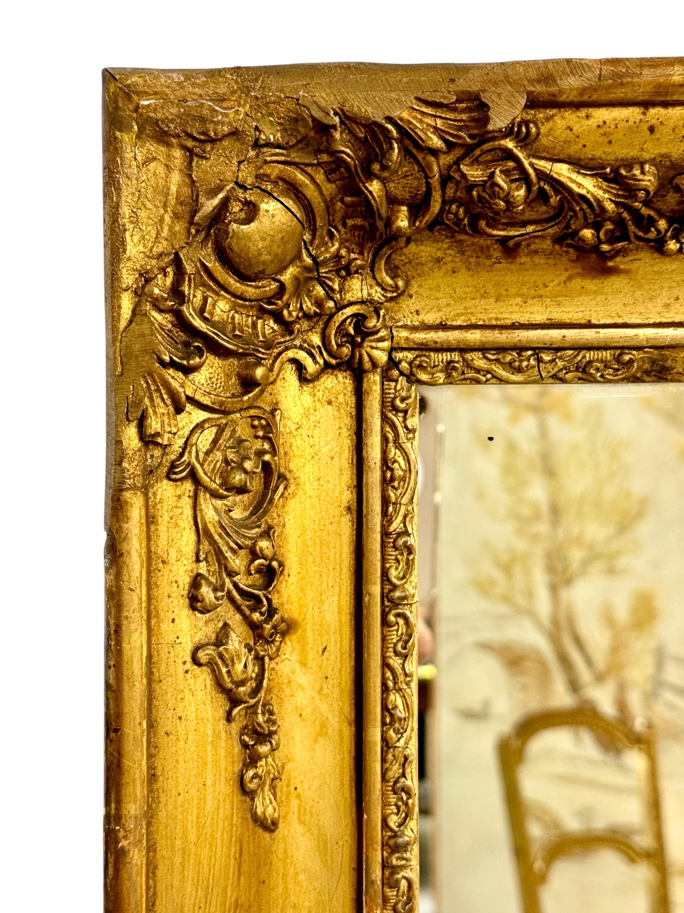 Rectangular Napoleon III Gilded Mirror with Rococo Carvings, France circa 1860 For Sale 2