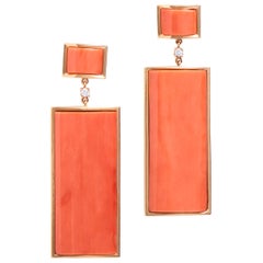 Rectangular Natural Coral Earrings in 18 Karat Yellow Gold