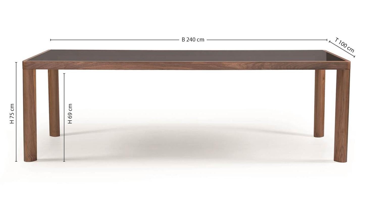 Table de salle à manger rectangulaire avec plateau en verre bronze et détails en métal en vente 1