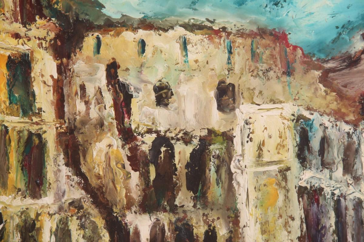 Mid-Century Modern Rectangular Oil Painting Canvas Colosseum in Rome 1957 Italian Design Stradone For Sale