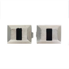 Rechteckige Manschettenknöpfe aus Onyx und 14 Karat Weißgold, Retro-Stil, USA, 1980