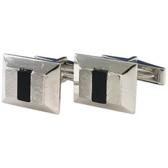 Rechteckige Manschettenknöpfe aus Onyx und 14 Karat Weißgold, Retro-Stil, USA, 1980