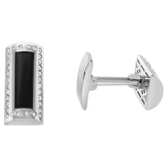 Rectangular Onyx & Diamond Cuff Links 14k White Gold