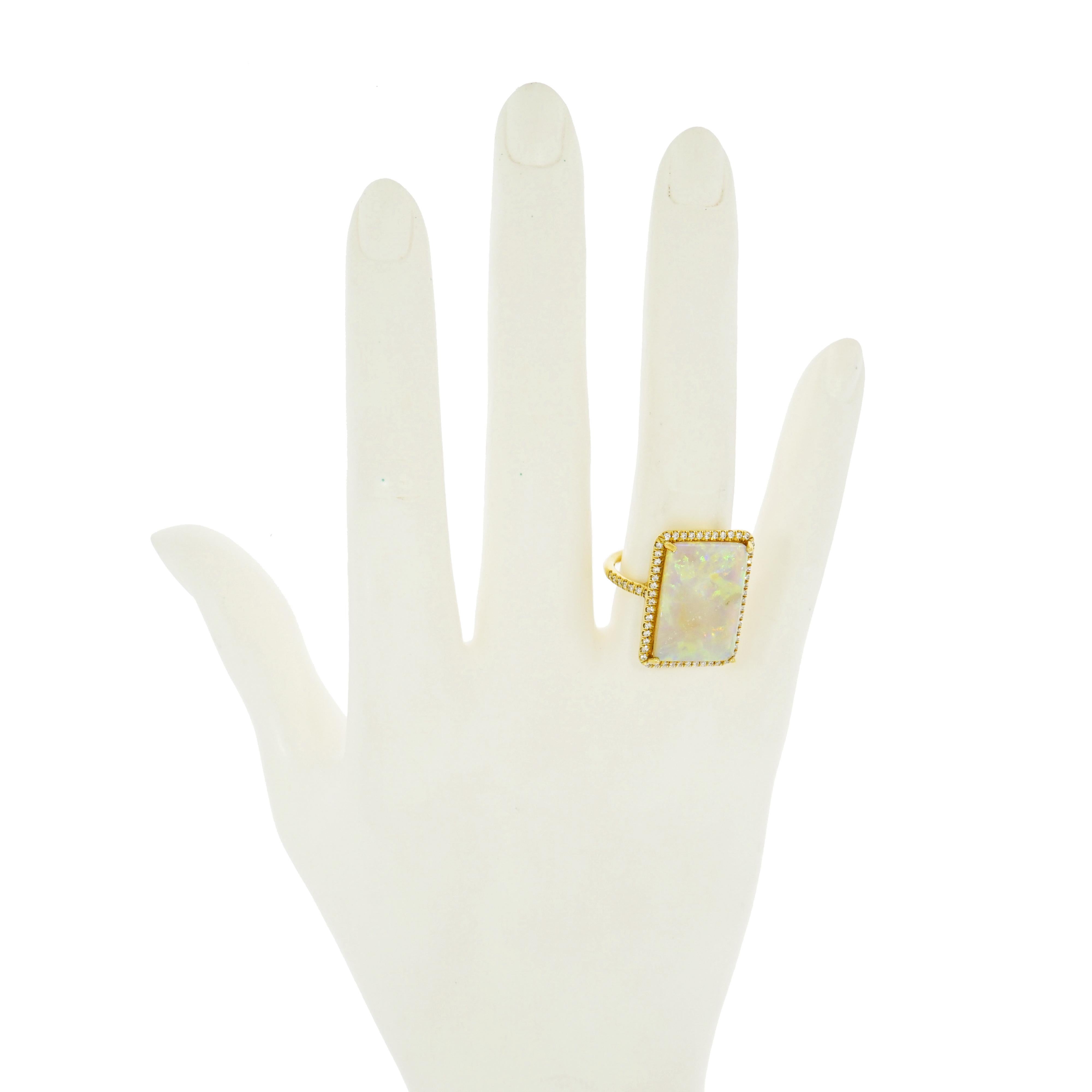 Artist Rectangular Opal and Diamond Yellow Gold Ring