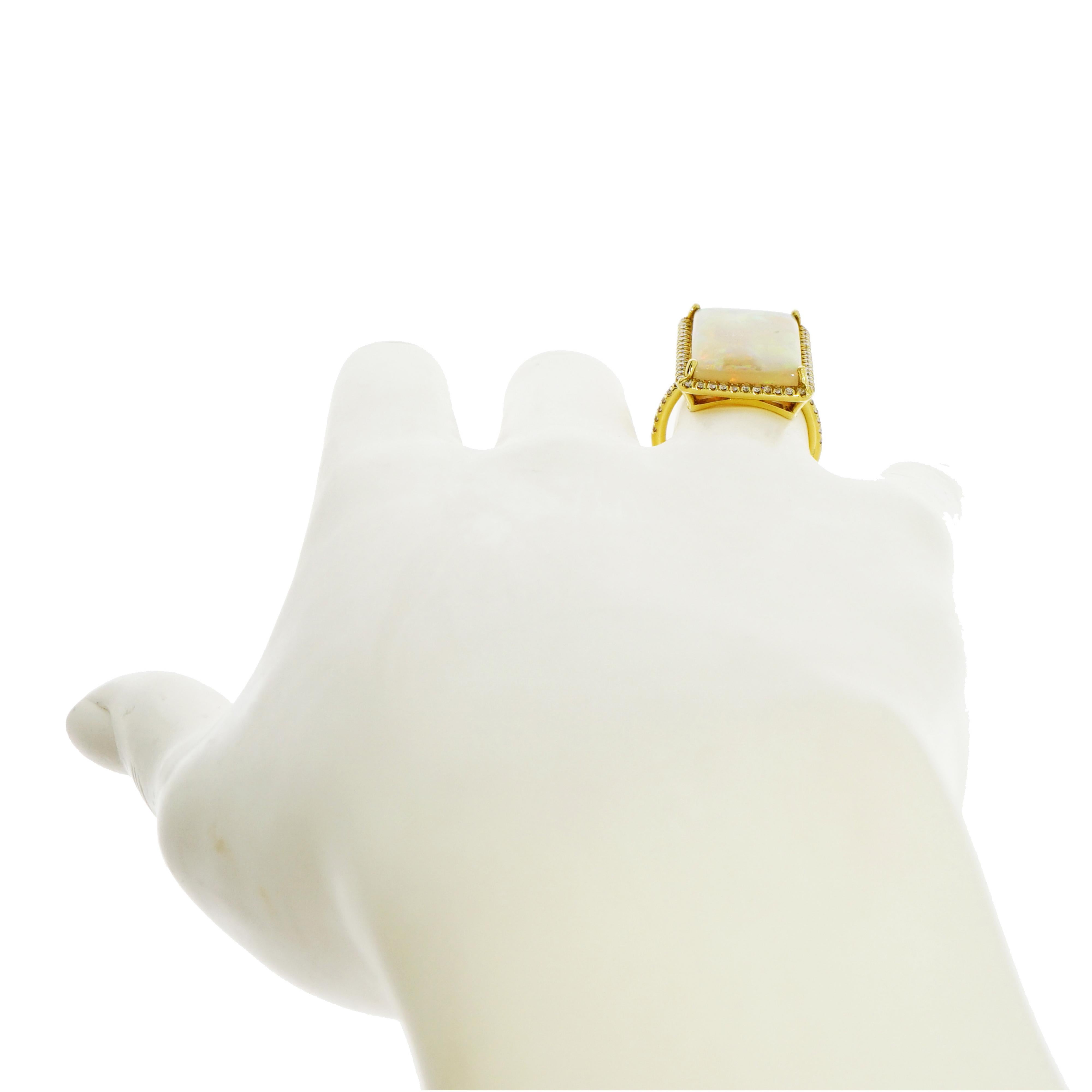 Women's Rectangular Opal and Diamond Yellow Gold Ring
