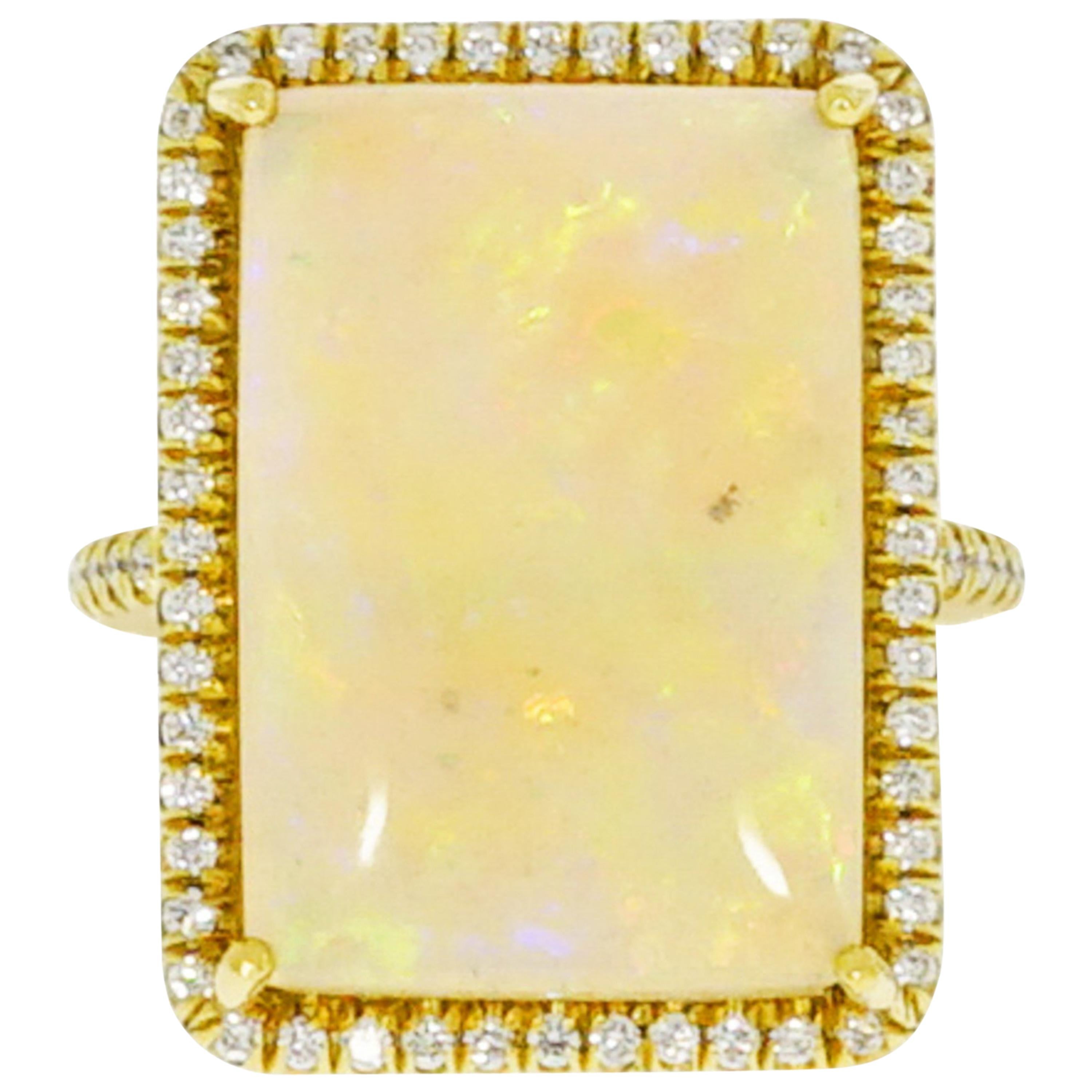 Rectangular Opal and Diamond Yellow Gold Ring