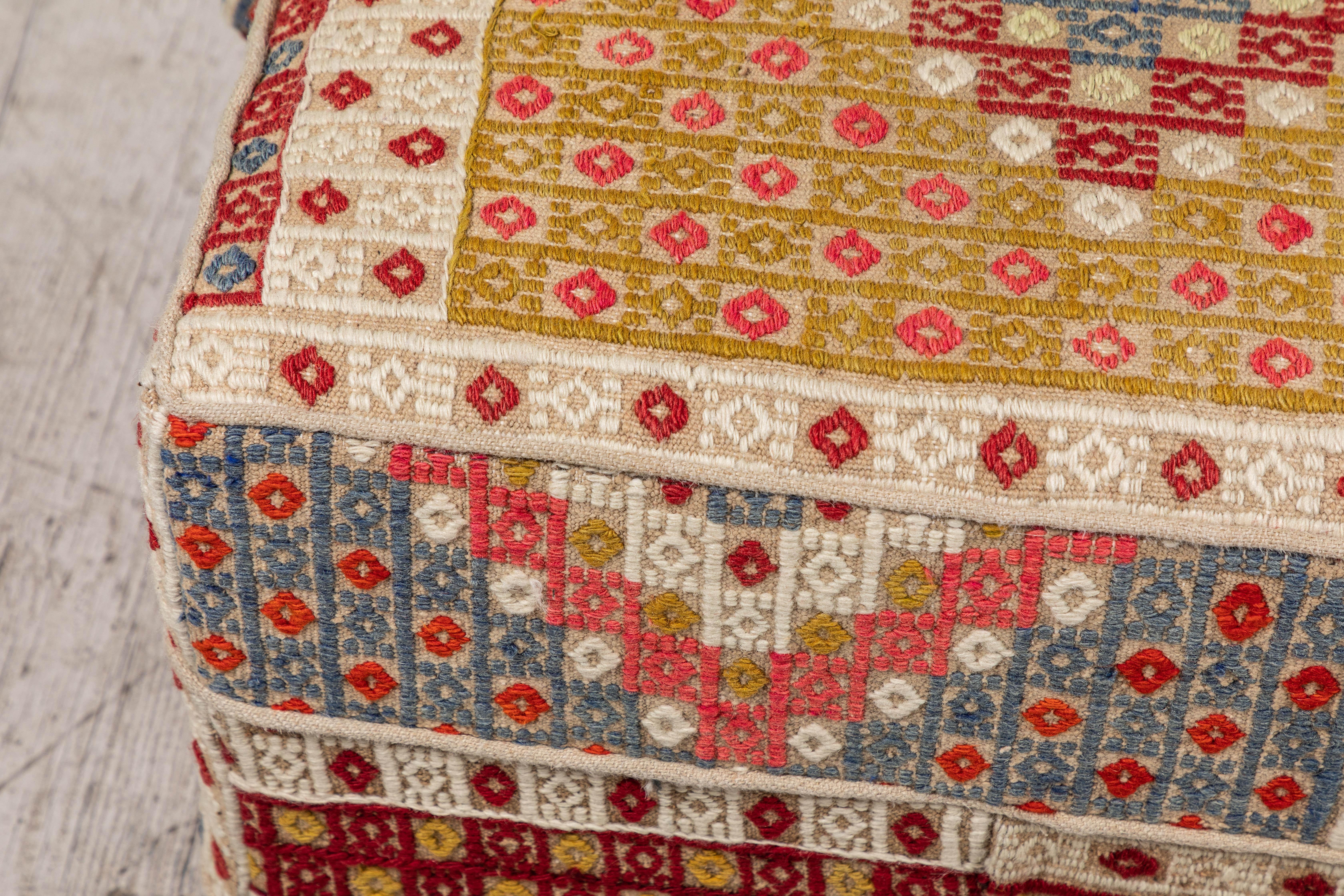 American Rectangular Ottoman Upholstered in Vintage Rug