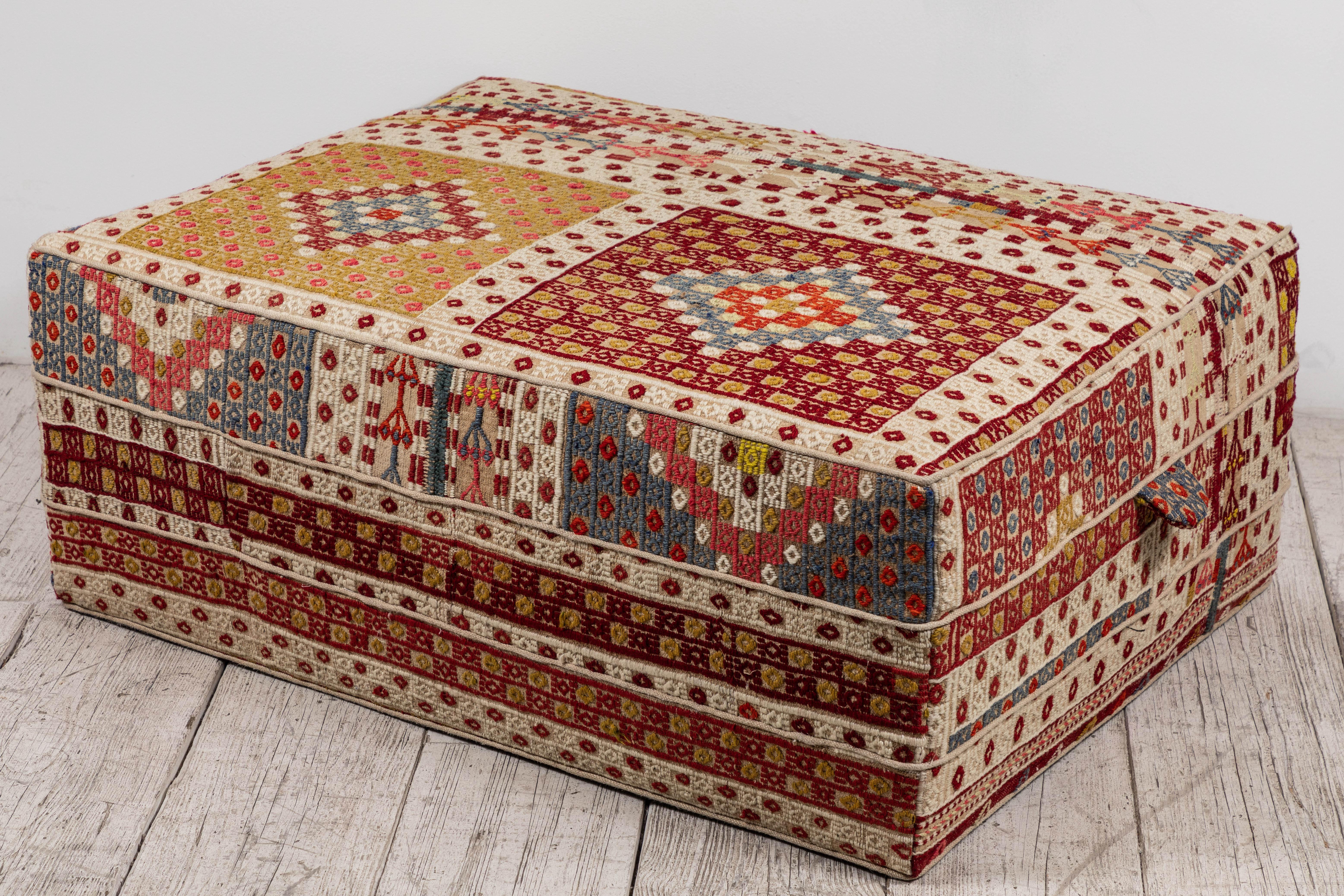 Rectangular Ottoman Upholstered in Vintage Rug In New Condition In Los Angeles, CA