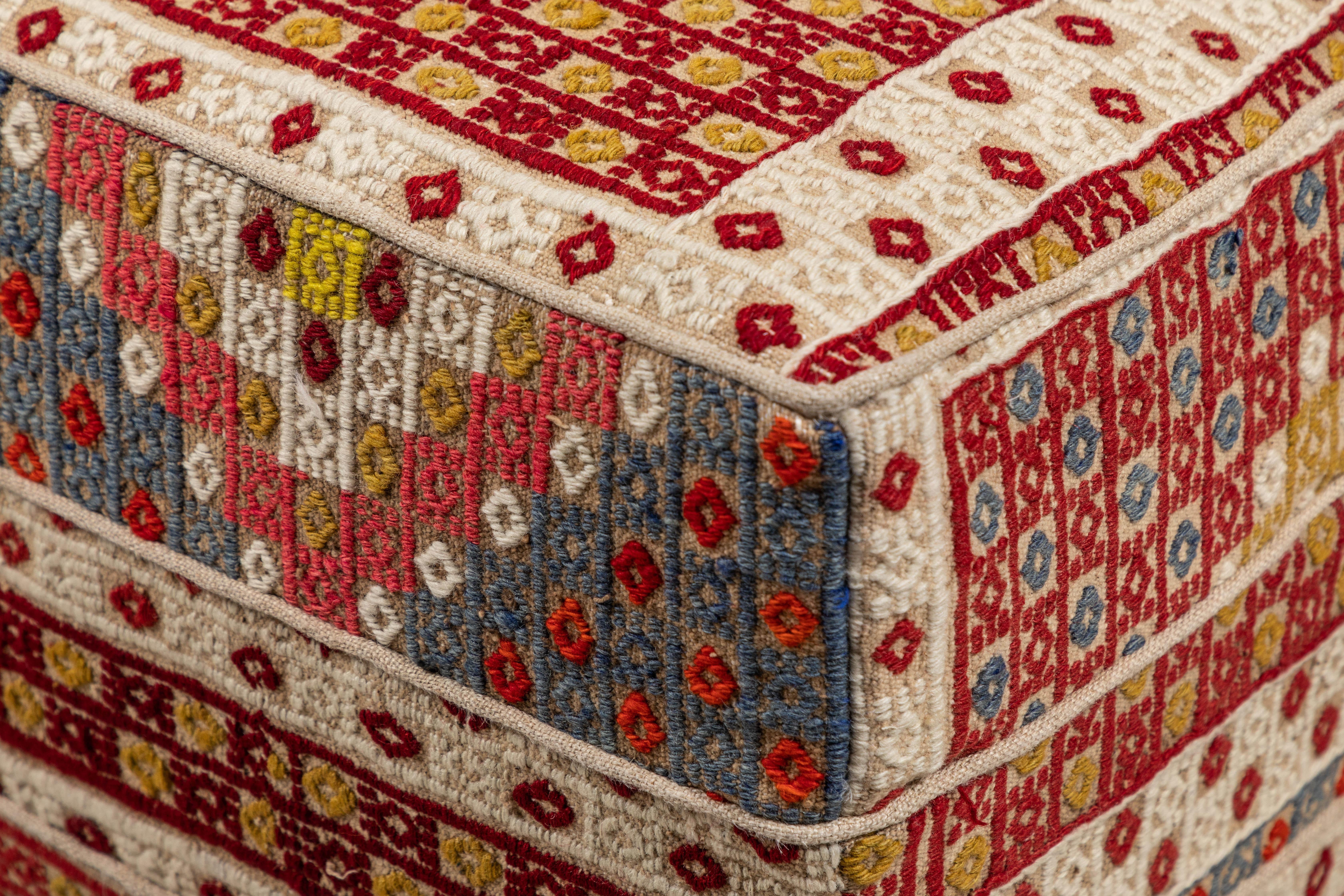 Rectangular Ottoman Upholstered in Vintage Rug 1