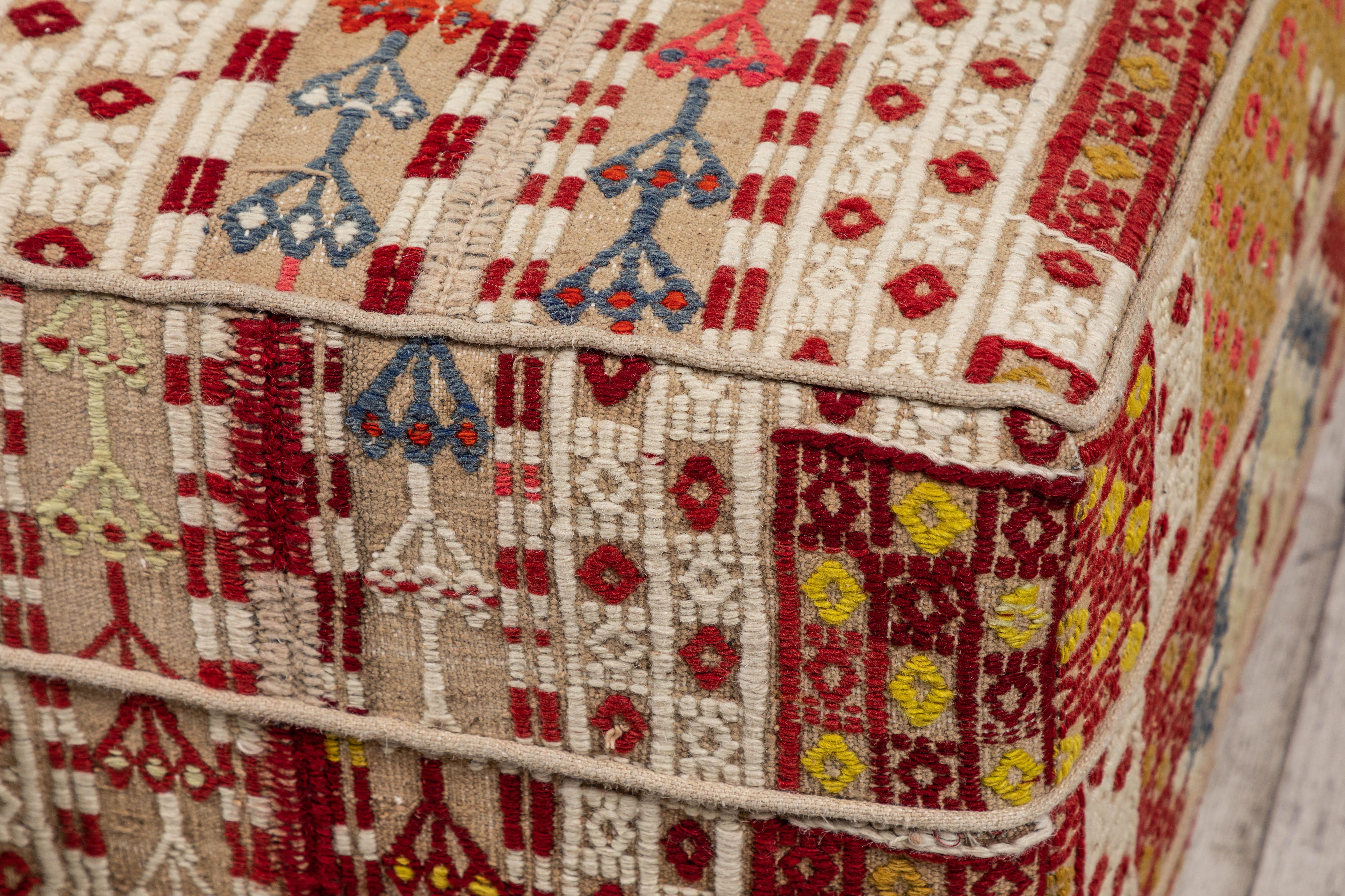 Rectangular Ottoman Upholstered in Vintage Rug 3
