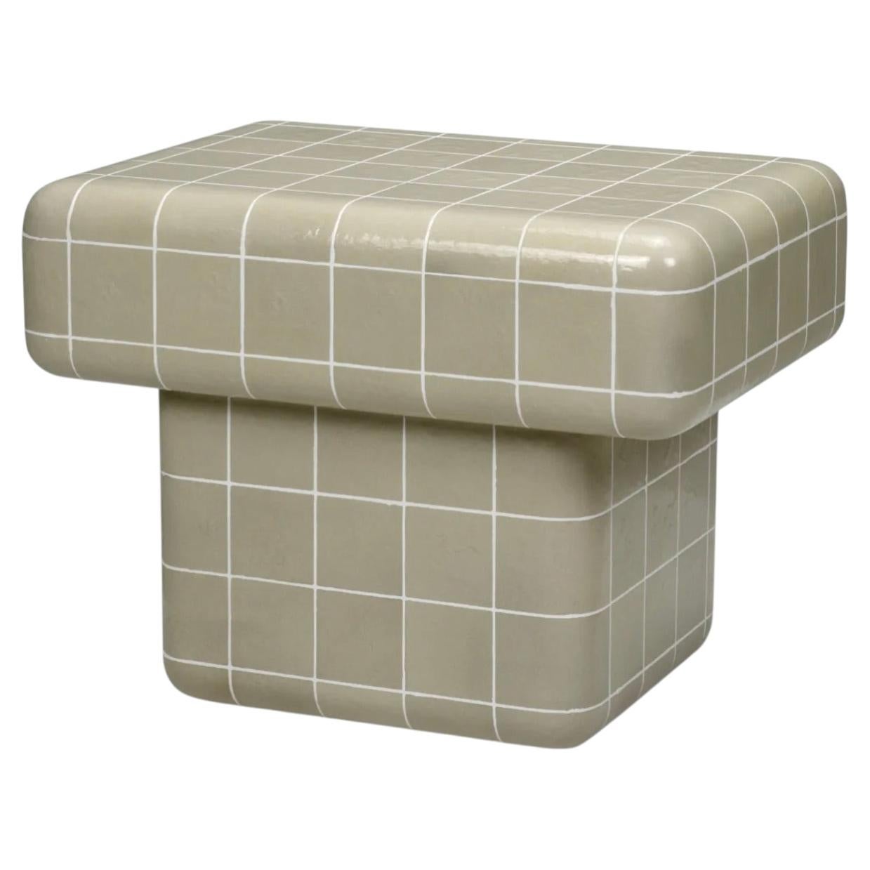 Rectangular Outdoor Side Table with Light Grey Glaze For Sale