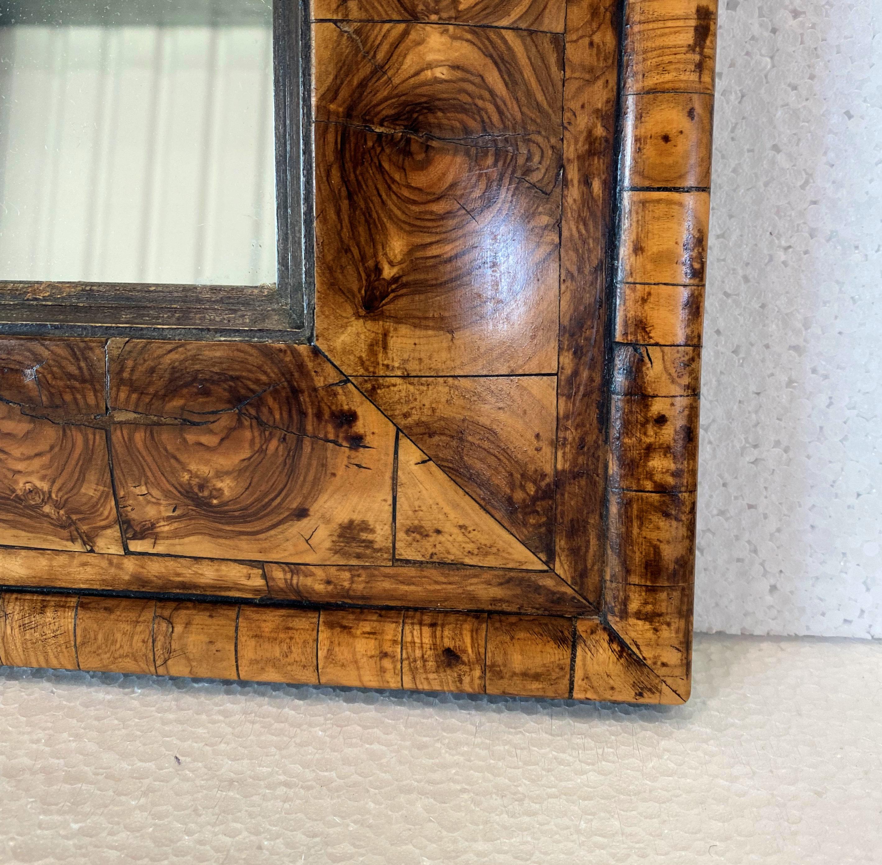 Hardwood Rectangular Oyster Veneer Cushioned Mirror For Sale