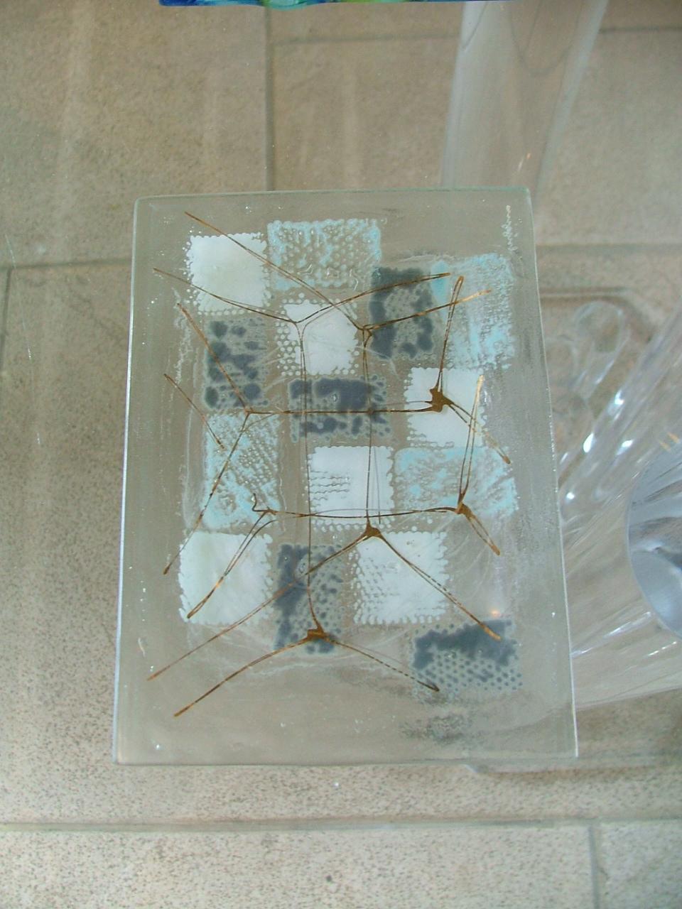 20th Century Rectangular Patchwork Fused Glass Plate by Higgins