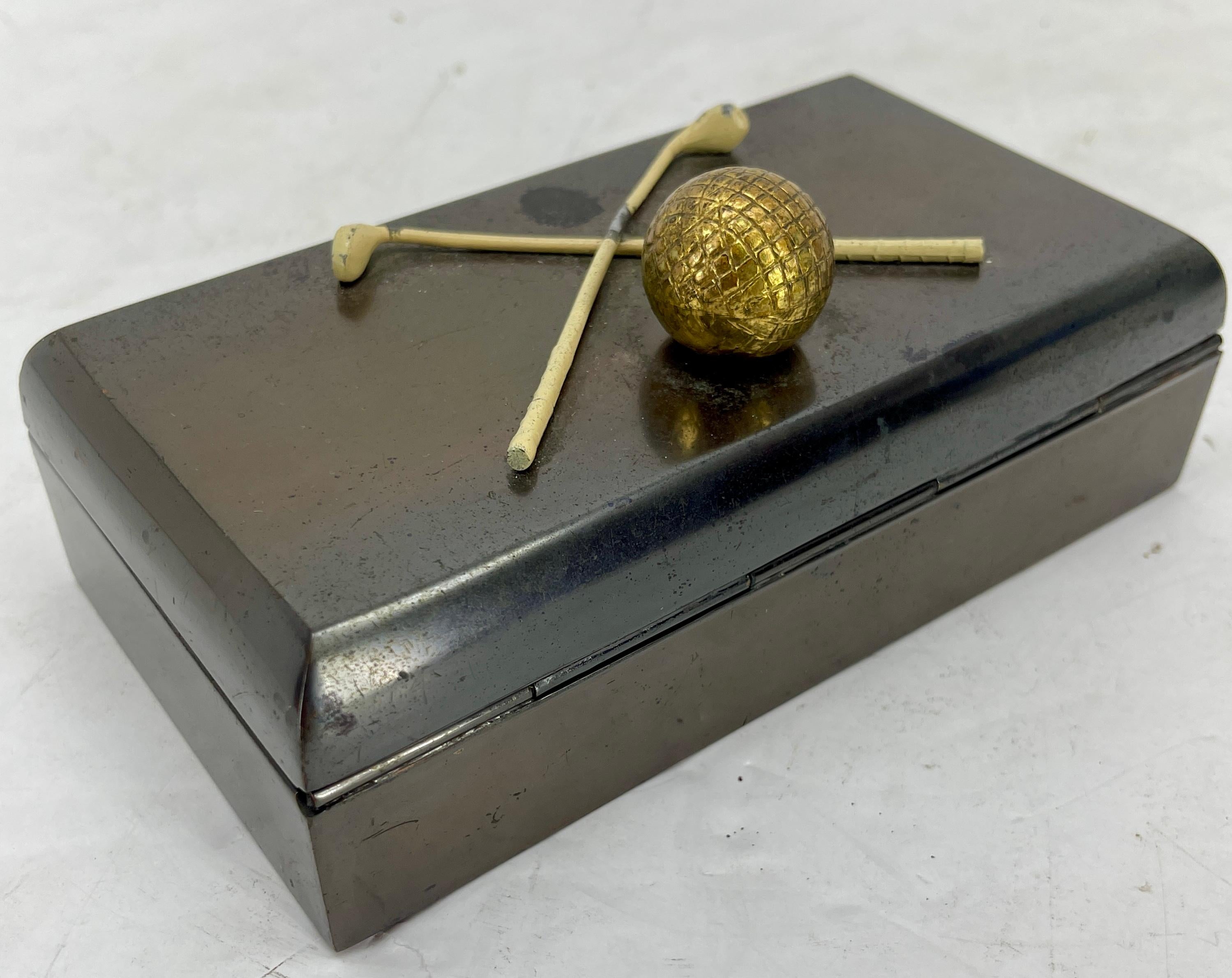 Rectangular Patinated Bronze Art Deco Golf Themed Box For Sale 4