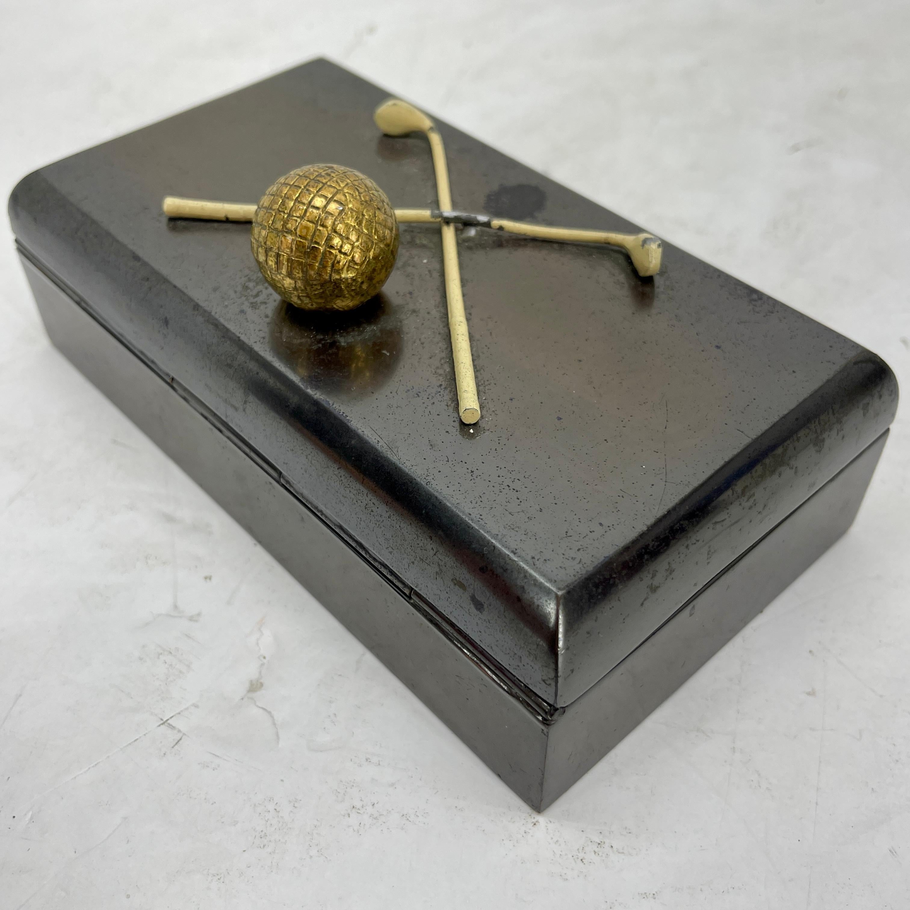 Rectangular Patinated Bronze Art Deco Golf Themed Box For Sale 5