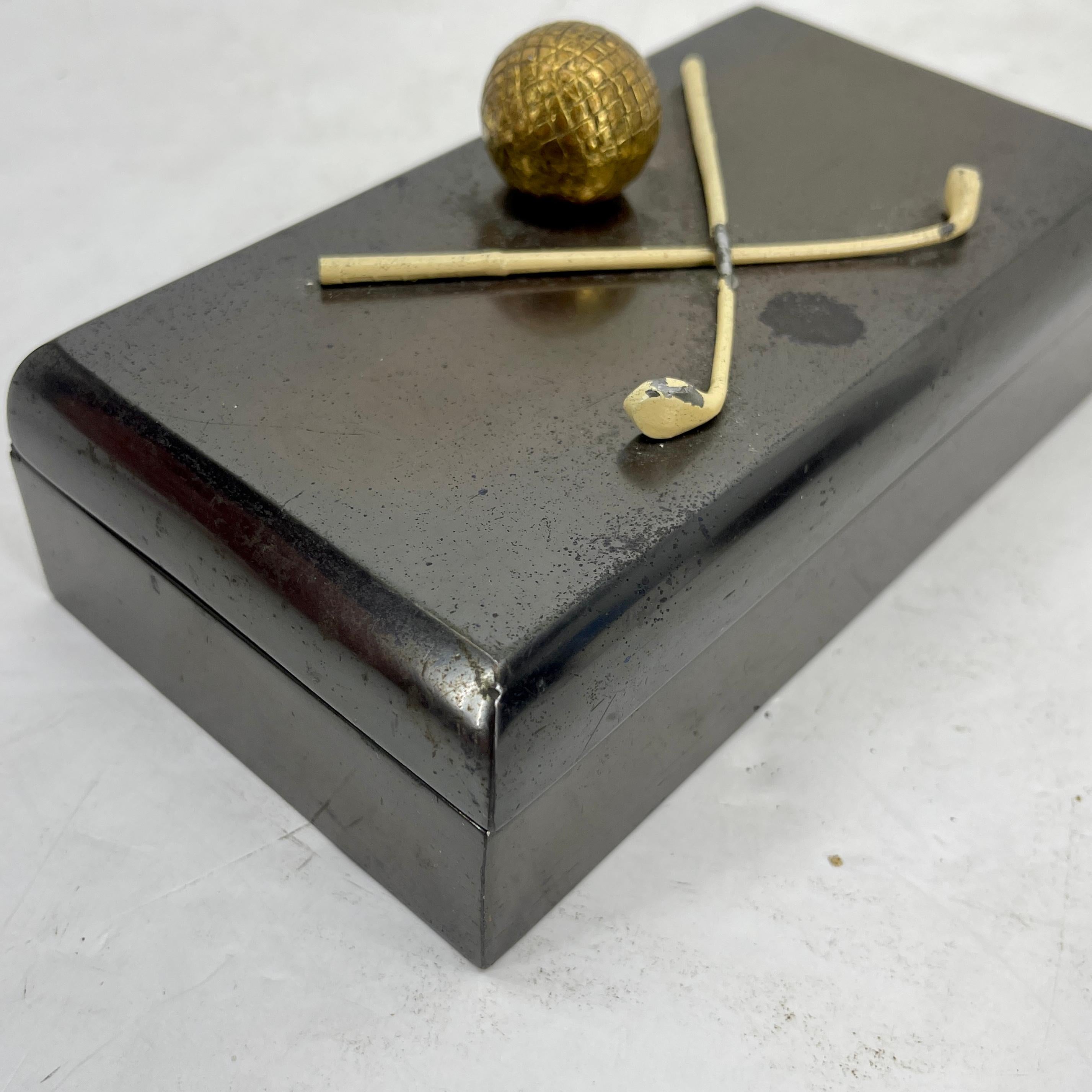 Rectangular Patinated Bronze Art Deco Golf Themed Box For Sale 6