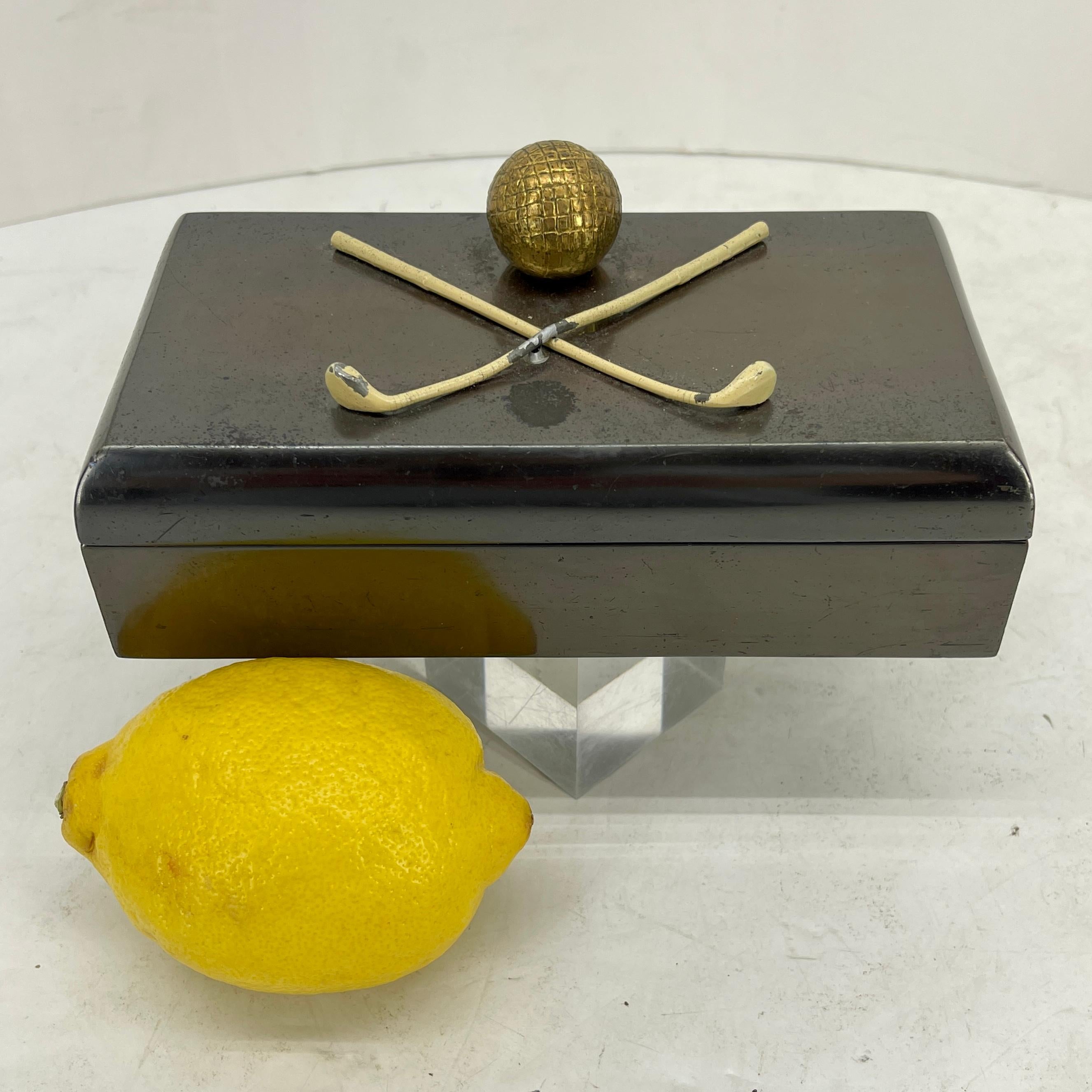 Rectangular Patinated Bronze Art Deco Golf Themed Box For Sale 8