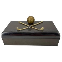 Rectangular Patinated Bronze Art Deco Golf Themed Box
