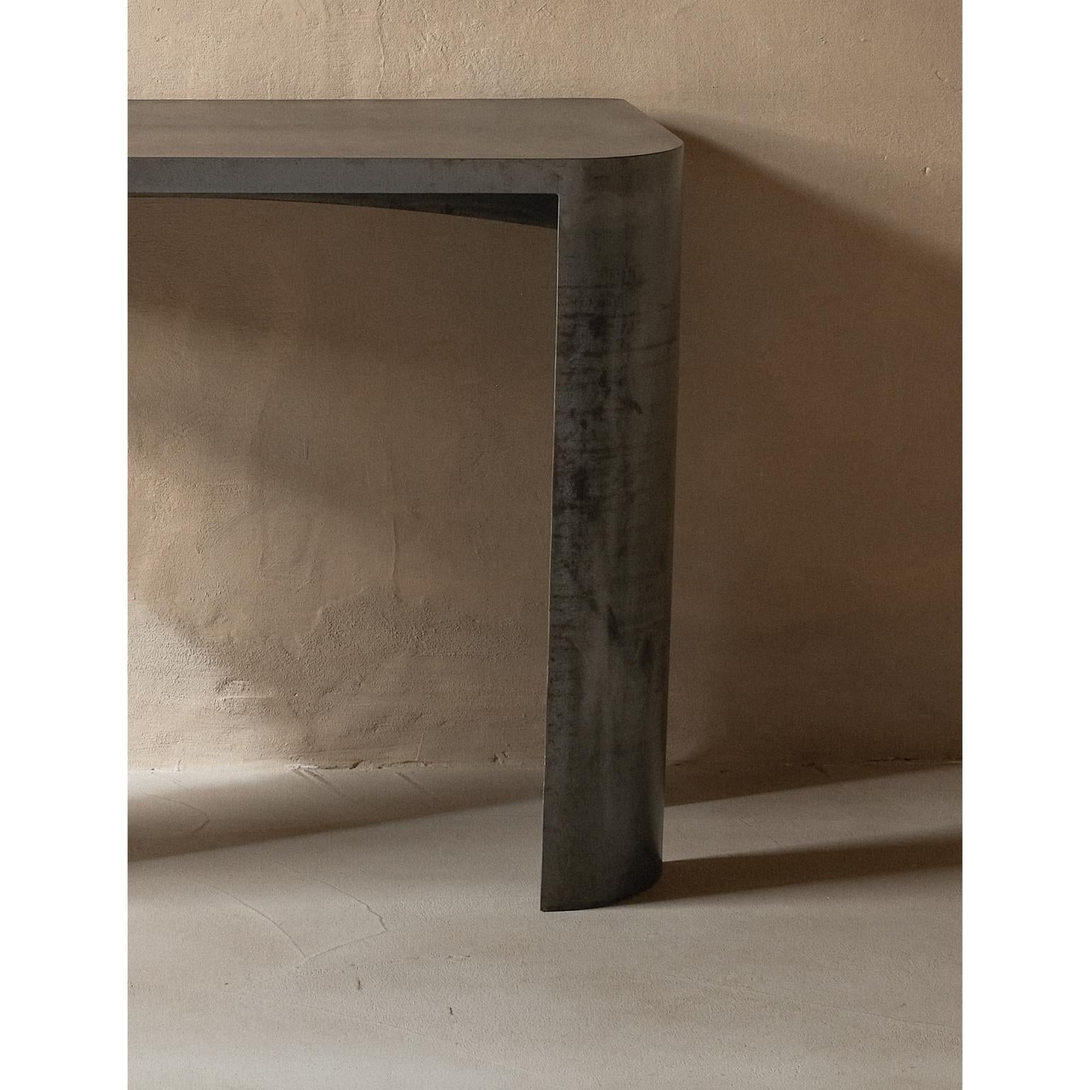 Post-Modern Rectangular Naturally Patinated Steel Contemporary Writing Desk by Dennis Kaiser For Sale