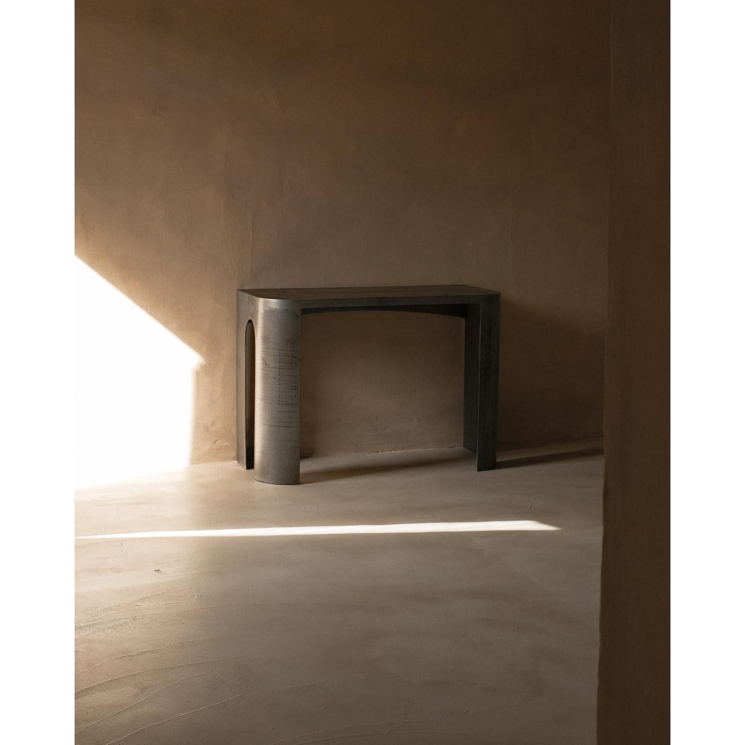 Rectangular Naturally Patinated Steel Contemporary Writing Desk by Dennis Kaiser For Sale 1