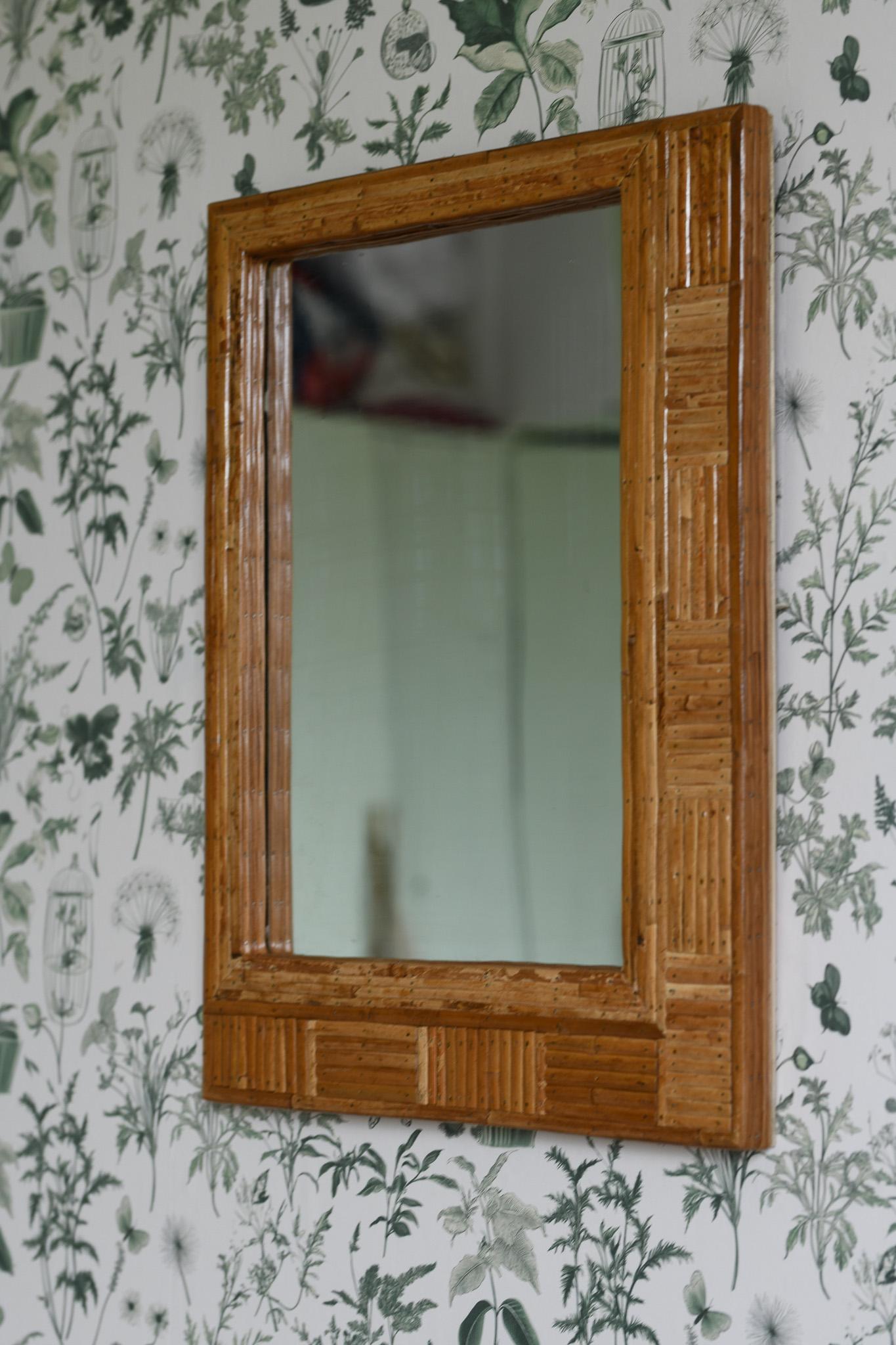 Philippine Rectangular Patterned Cane Wall Mirror For Sale