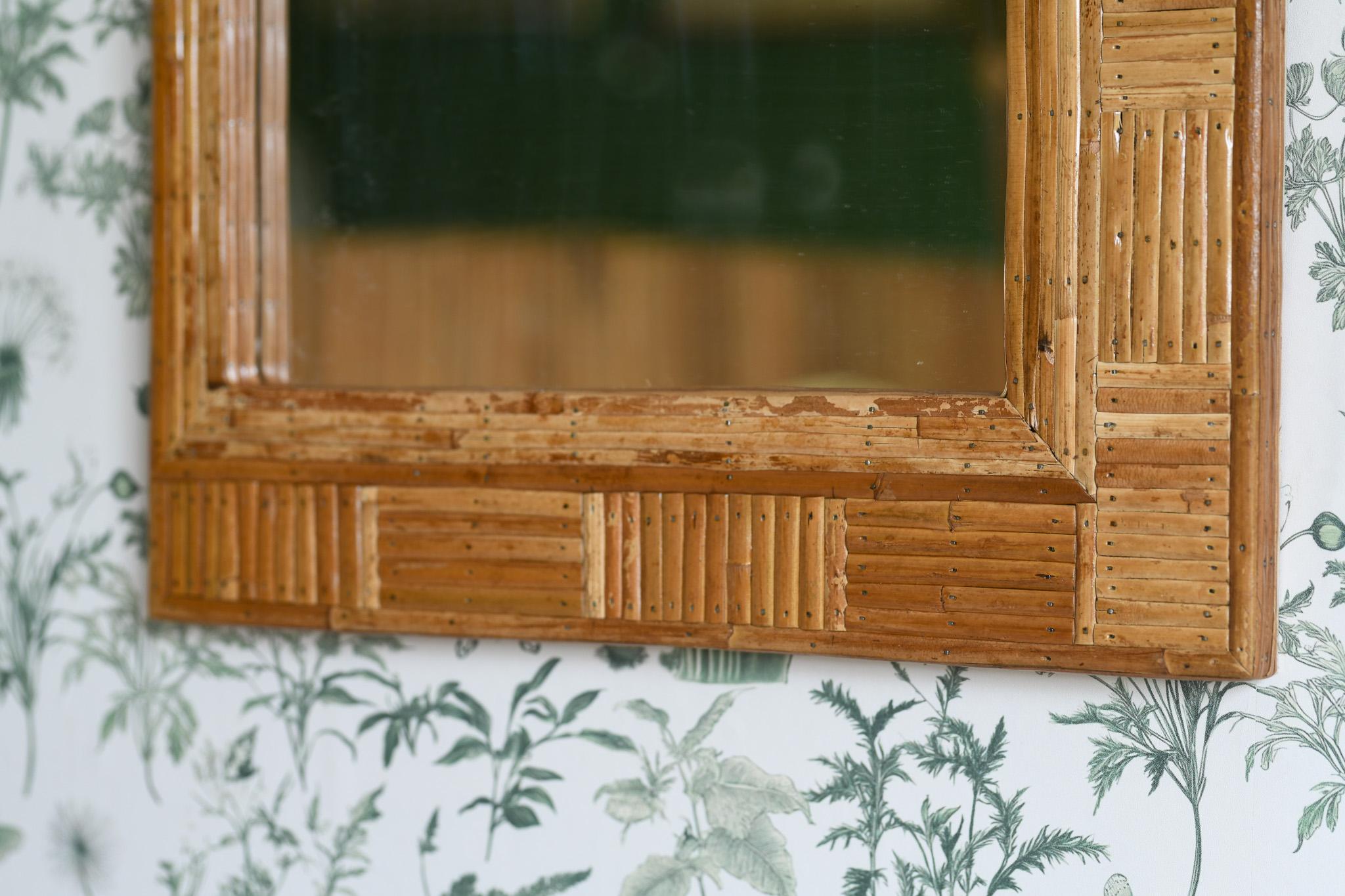 Rectangular Patterned Cane Wall Mirror In Good Condition For Sale In Oxford, GB