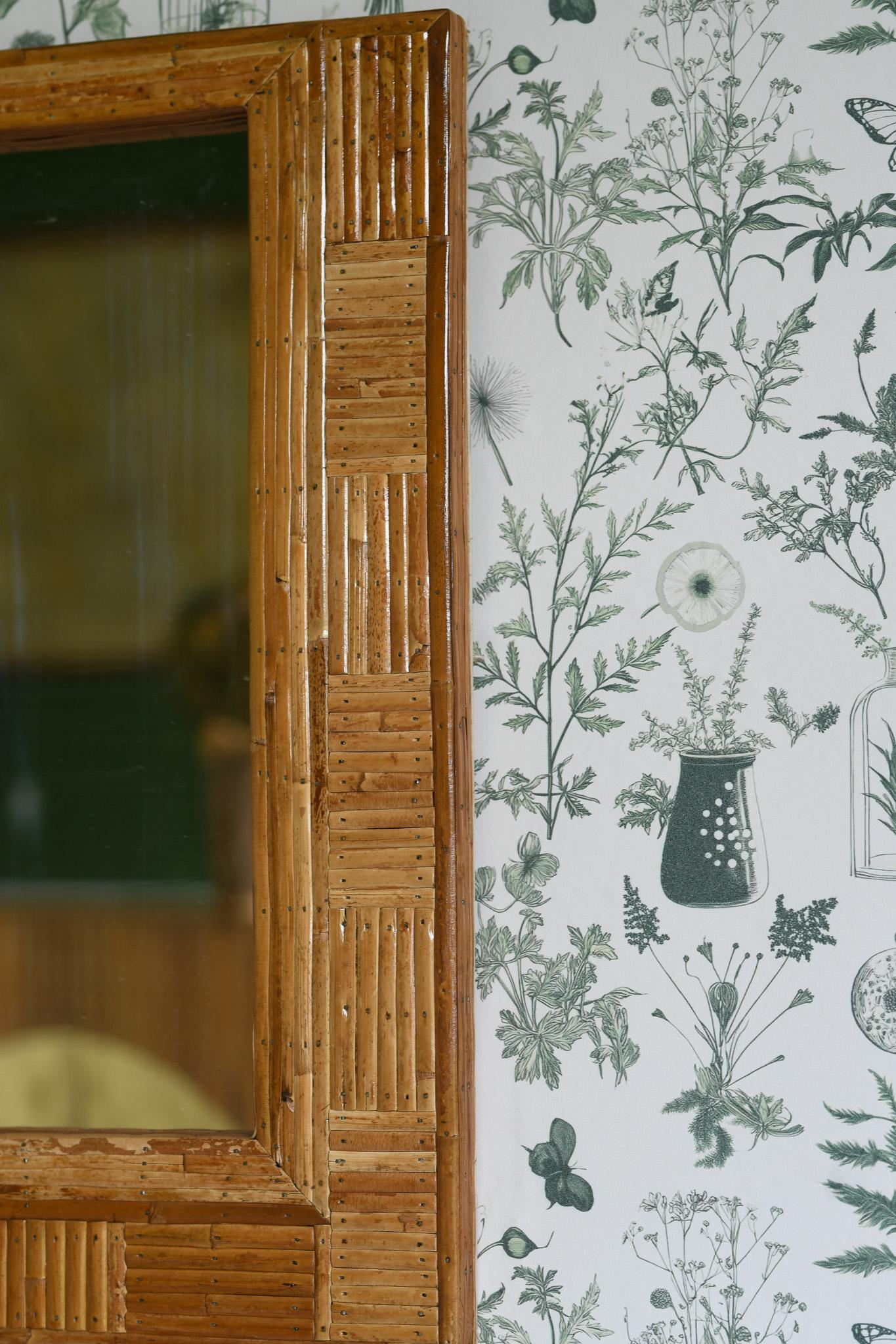 Late 20th Century Rectangular Patterned Cane Wall Mirror For Sale