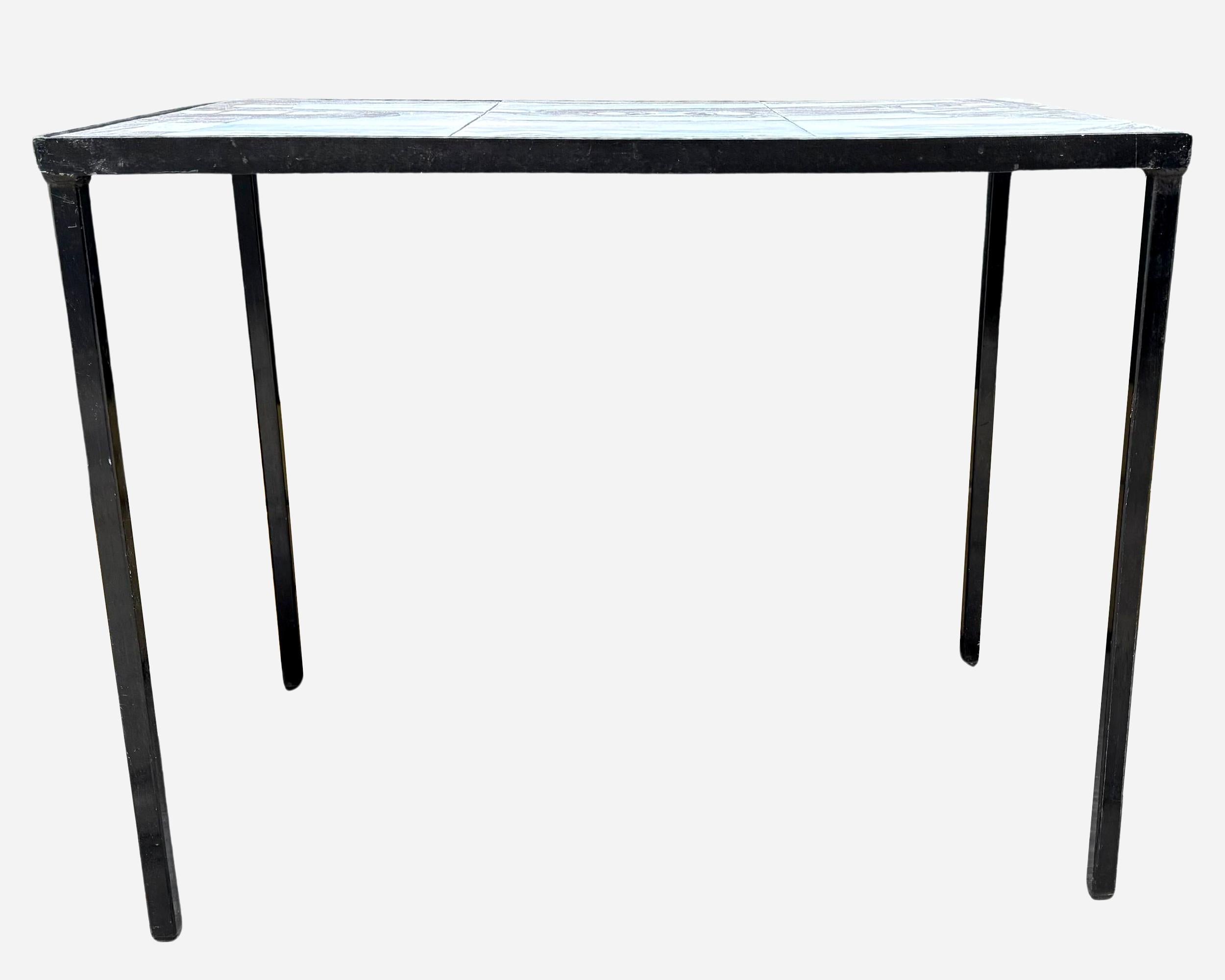 Glazed Rectangular pedestal table by Robert & Jean Cloutier, France, circa 1960 For Sale