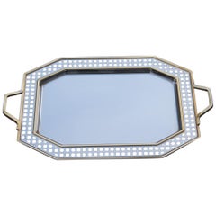 Bandeja rectangular de acero perforado Plata y oro Diseño de Italia, 1970