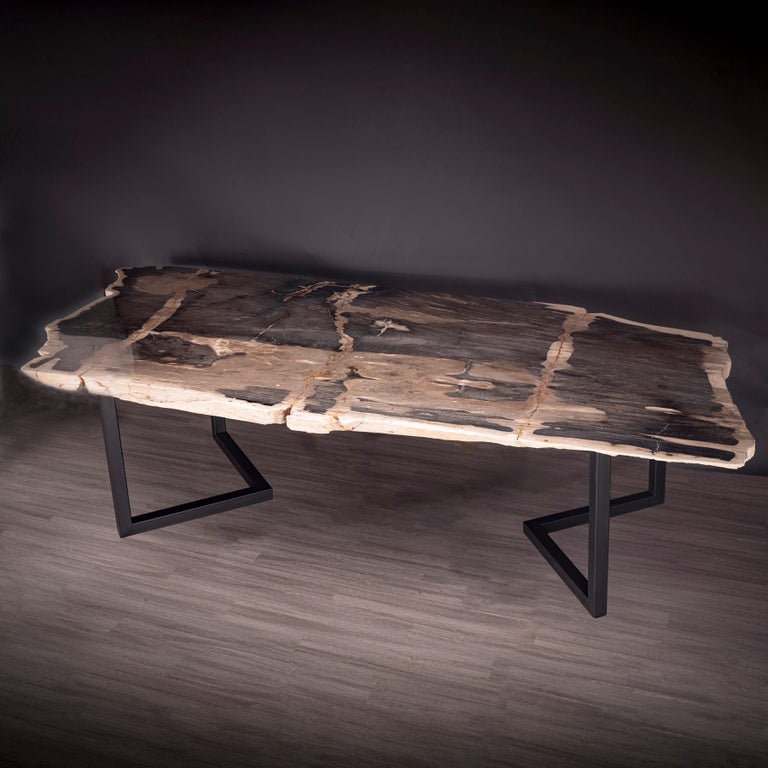 Rectangular Petrified Wood Dinning Table with Metal Base at 1stDibs petrified wood dining table