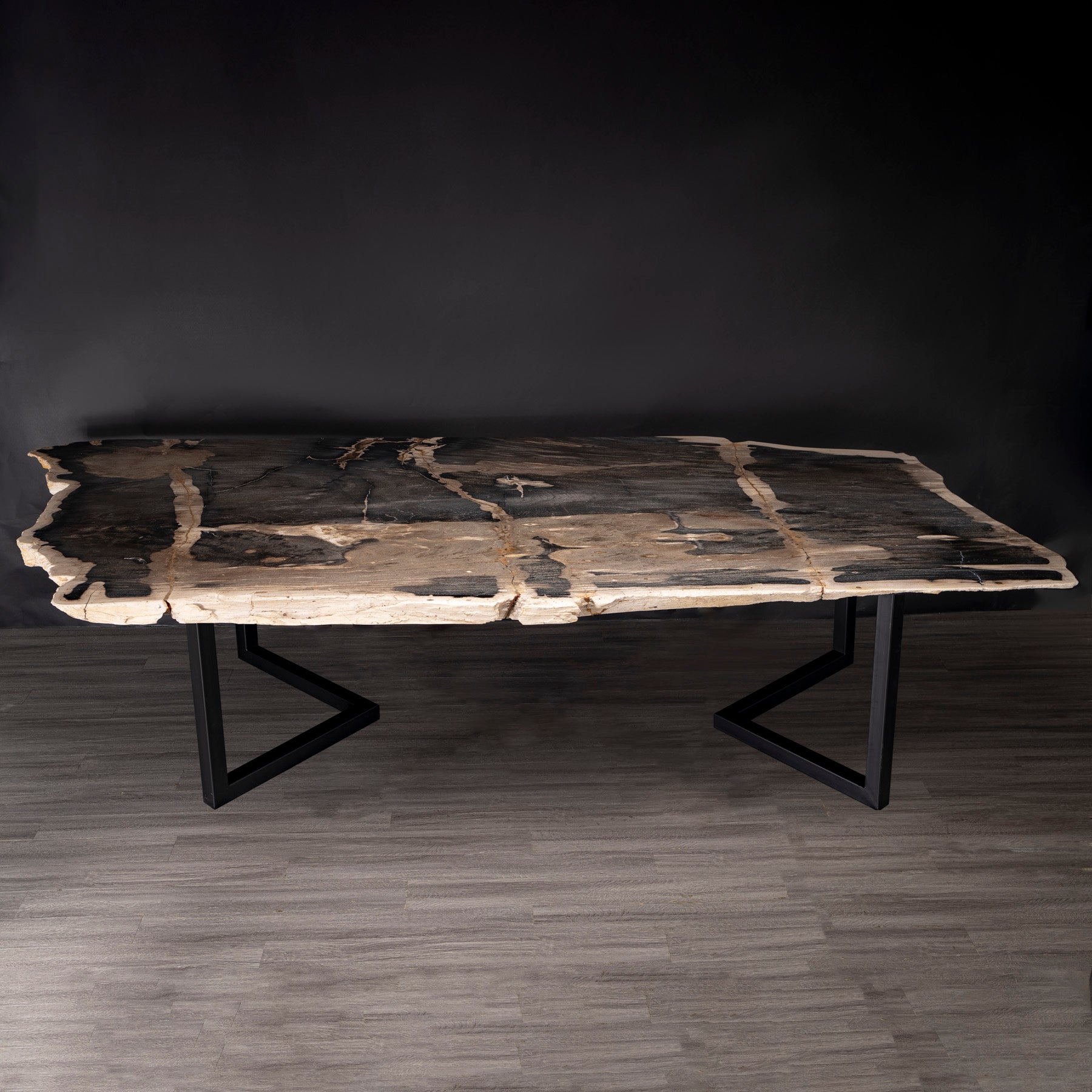 Rectangular Petrified Wood Dinning Table with Metal Base