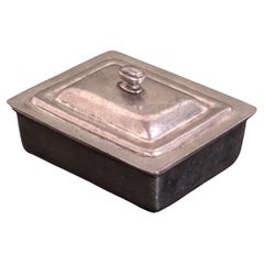 rectangular pewter butter dish or cheese box with (a new) glass insert 20th ct