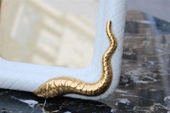 Rectangular Picture Frame Tommaso Barbi Ceramic White Snake Gold, 1970s, Italy