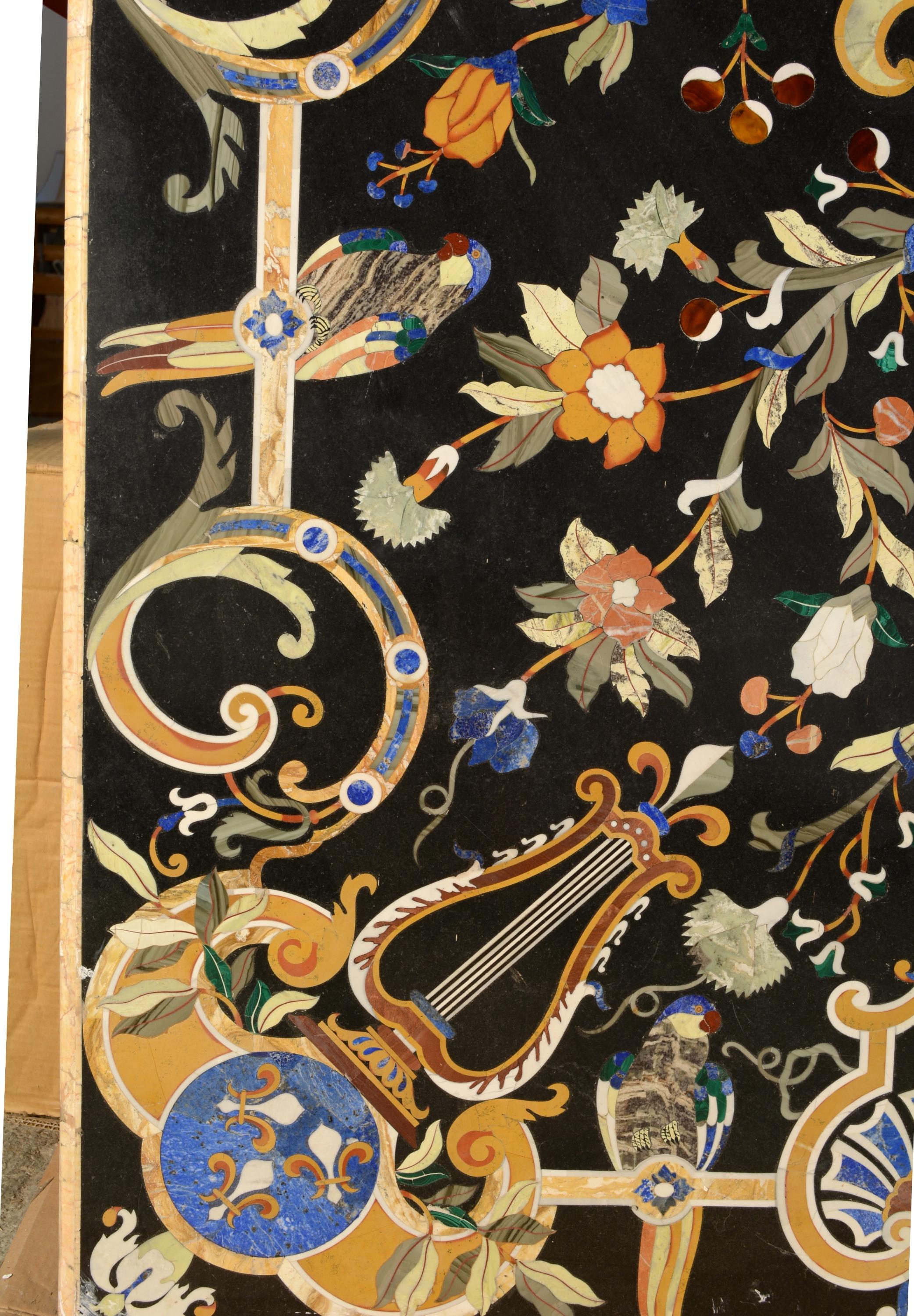 Other Rectangular Pietra Dura Table Top, Marble and Hard Stones, It Has a Restoration For Sale