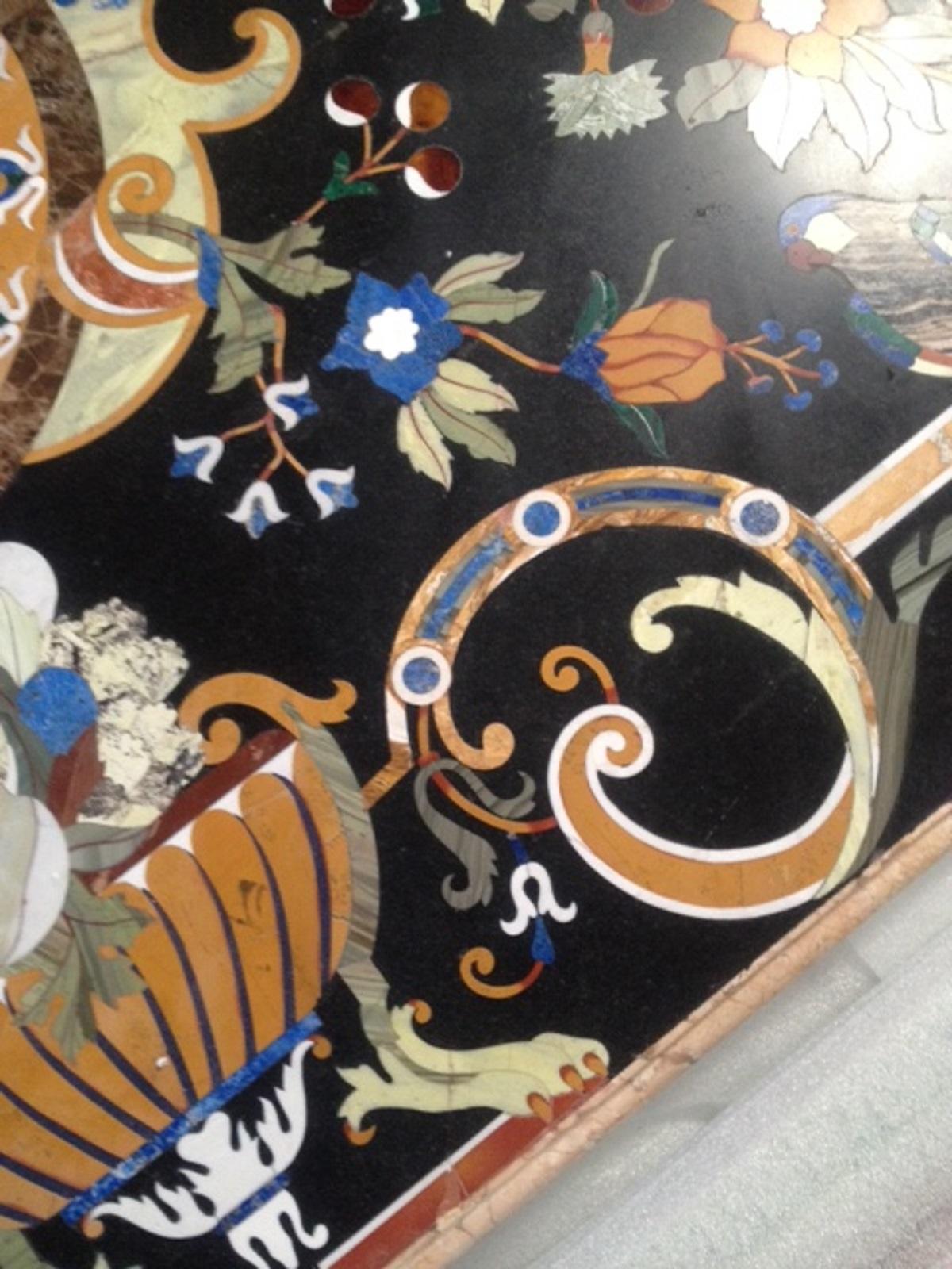 Rectangular Pietra Dura Table Top, Marble and Hard Stones, It Has a Restoration For Sale 2