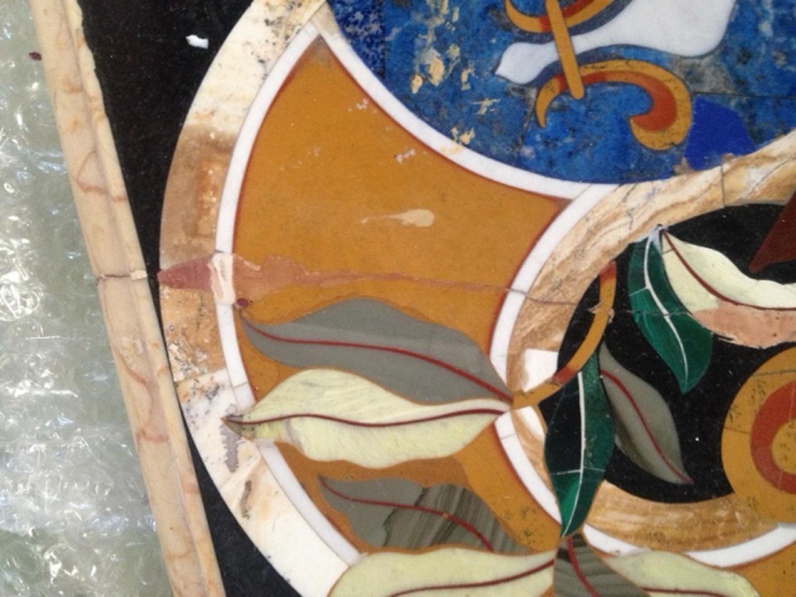 Rectangular Pietra Dura Table Top, Marble and Hard Stones, It Has a Restoration For Sale 3