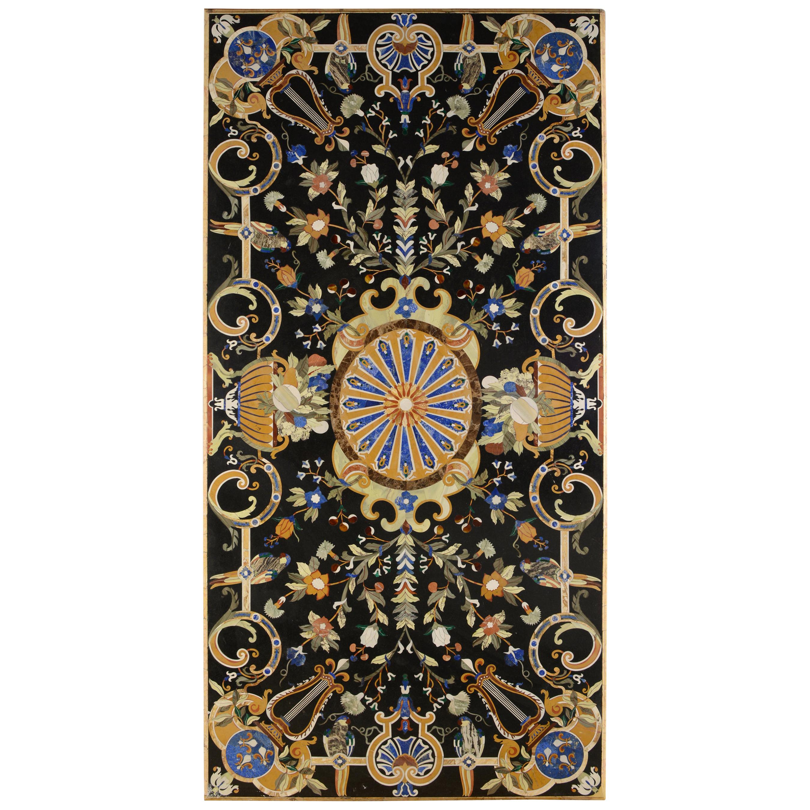 Rectangular Pietra Dura Table Top, Marble and Hard Stones, It Has a Restoration