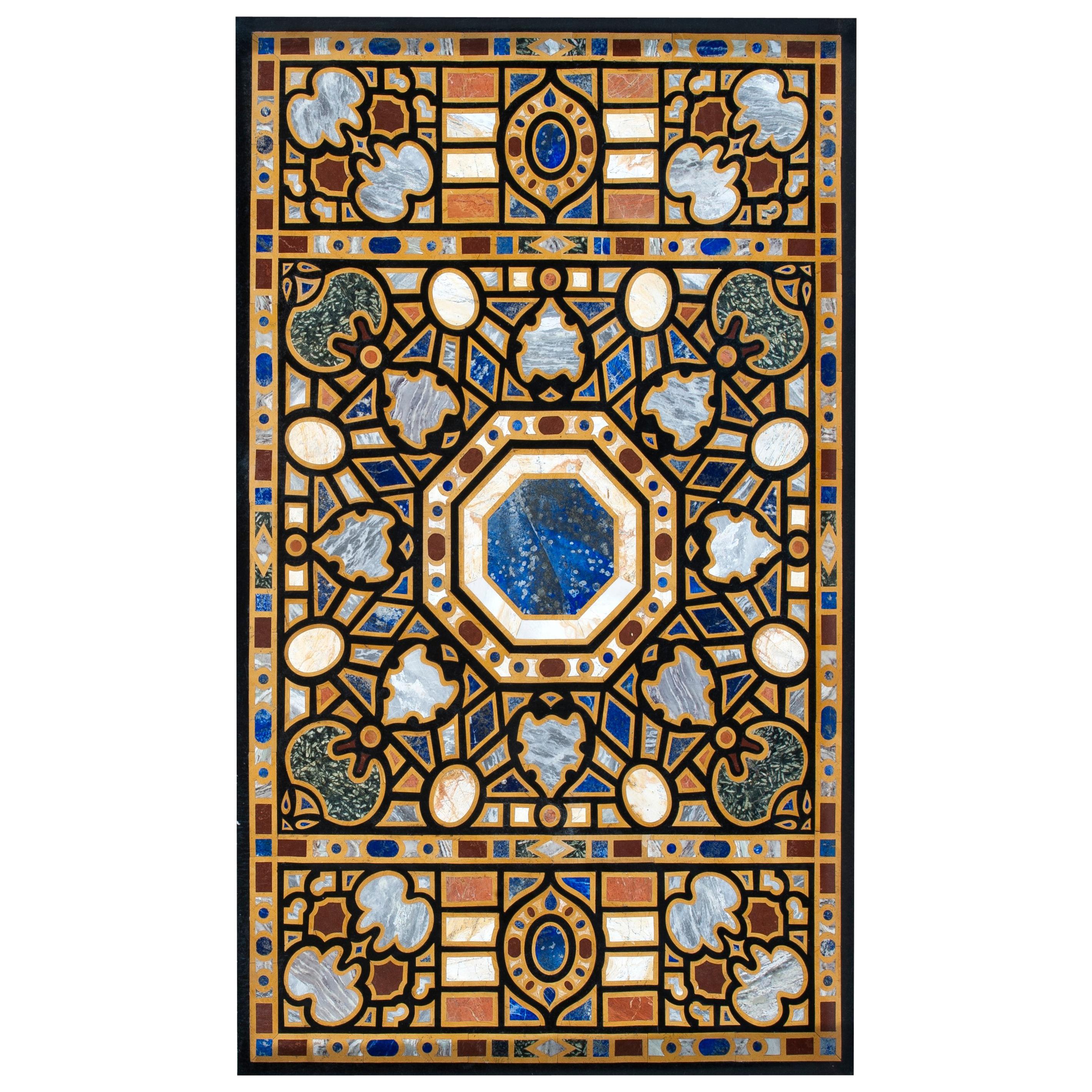 Rectangular "Pietra Dura" Tabletop, Marble and Hardstones, End 20th Century