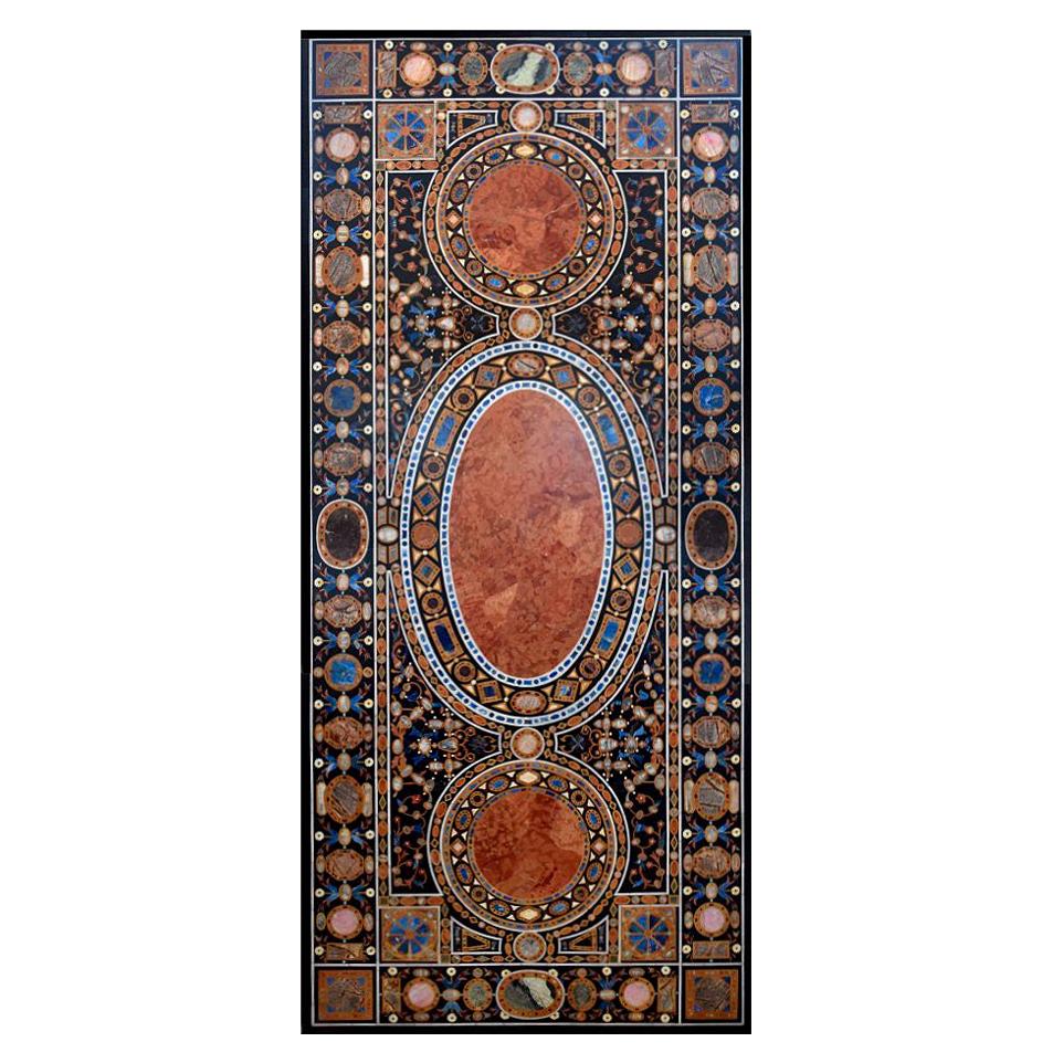 Rectangular Pietra Dura Classical Mosaic 12-Seat Dining Lapis Table Top For Sale