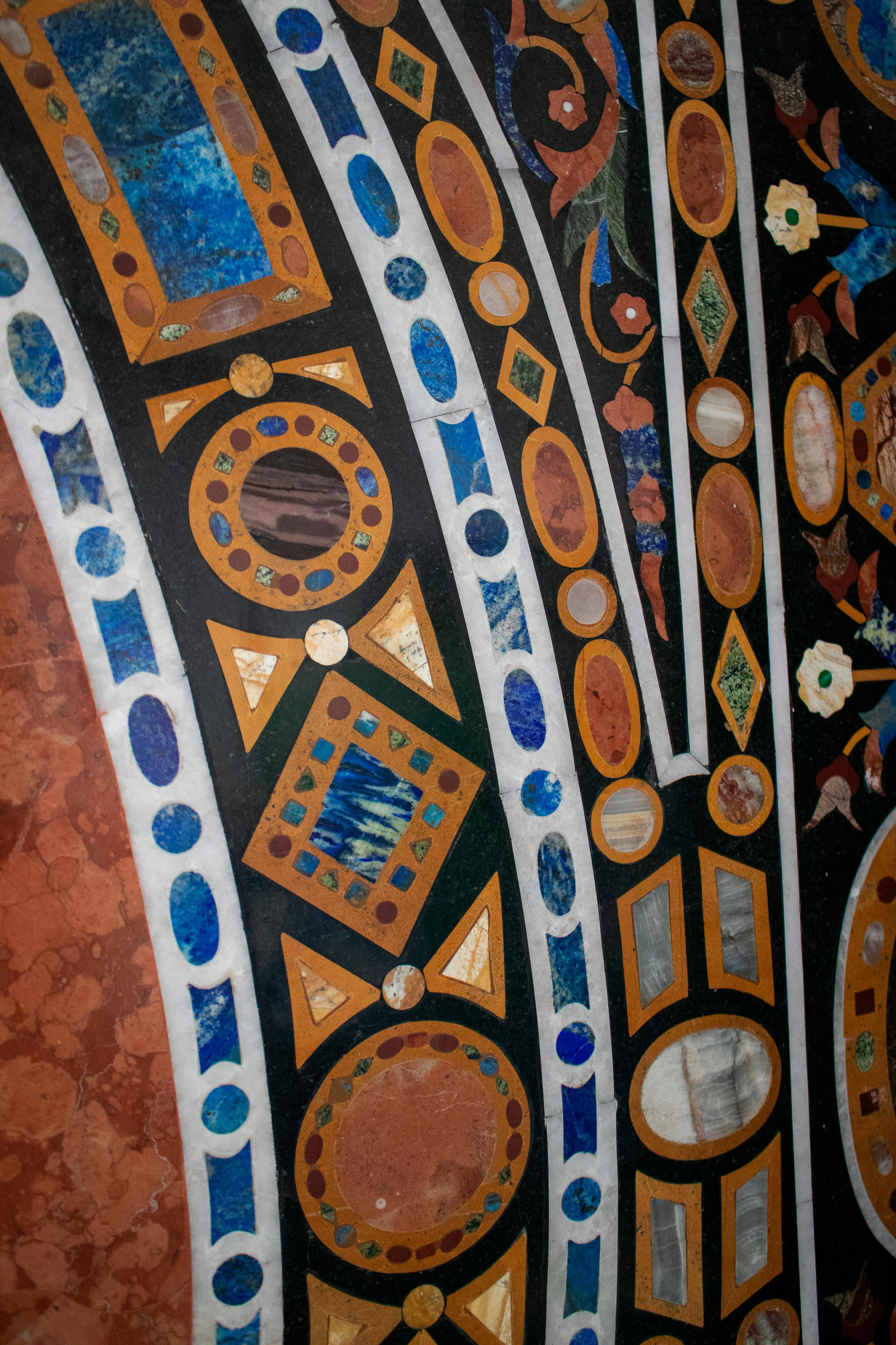 Rectangular Pietra Dura Classical Mosaic 12-Seat Dining Lapis Table Top For Sale 3