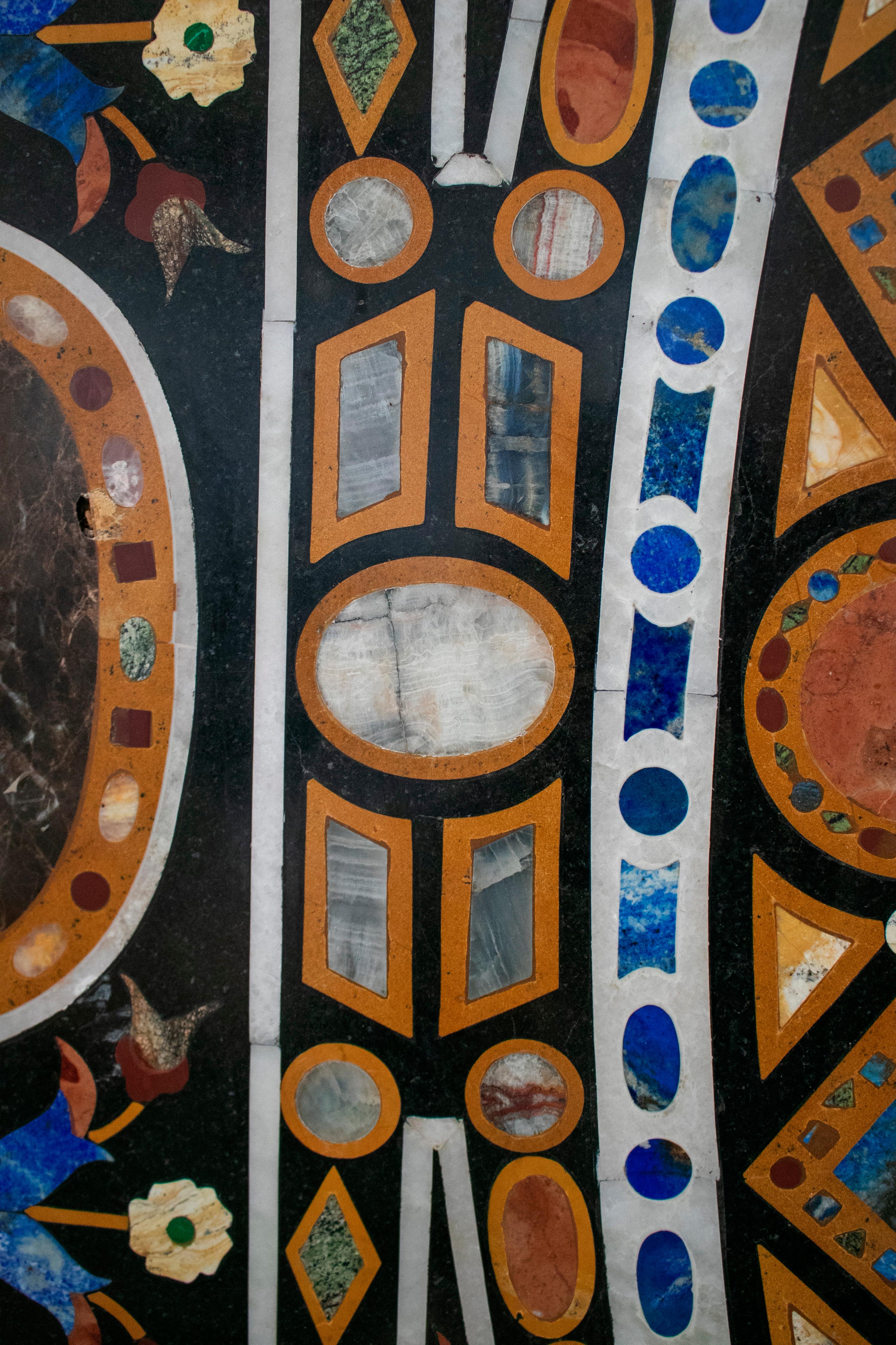 Rectangular Pietra Dura Classical Mosaic 12-Seat Dining Lapis Table Top For Sale 7
