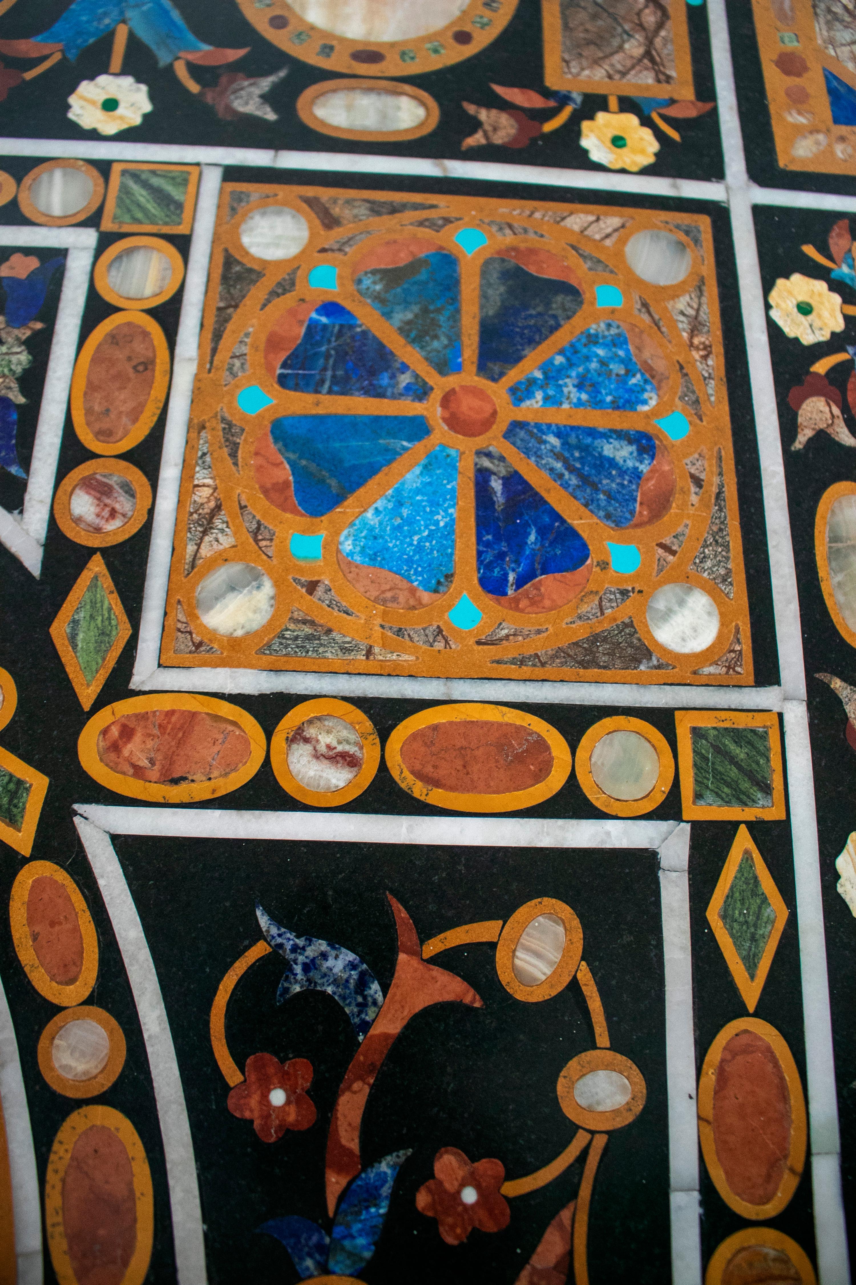 Rectangular Pietra Dura Classical Mosaic 12-Seat Dining Lapis Table Top In Good Condition For Sale In Marbella, ES