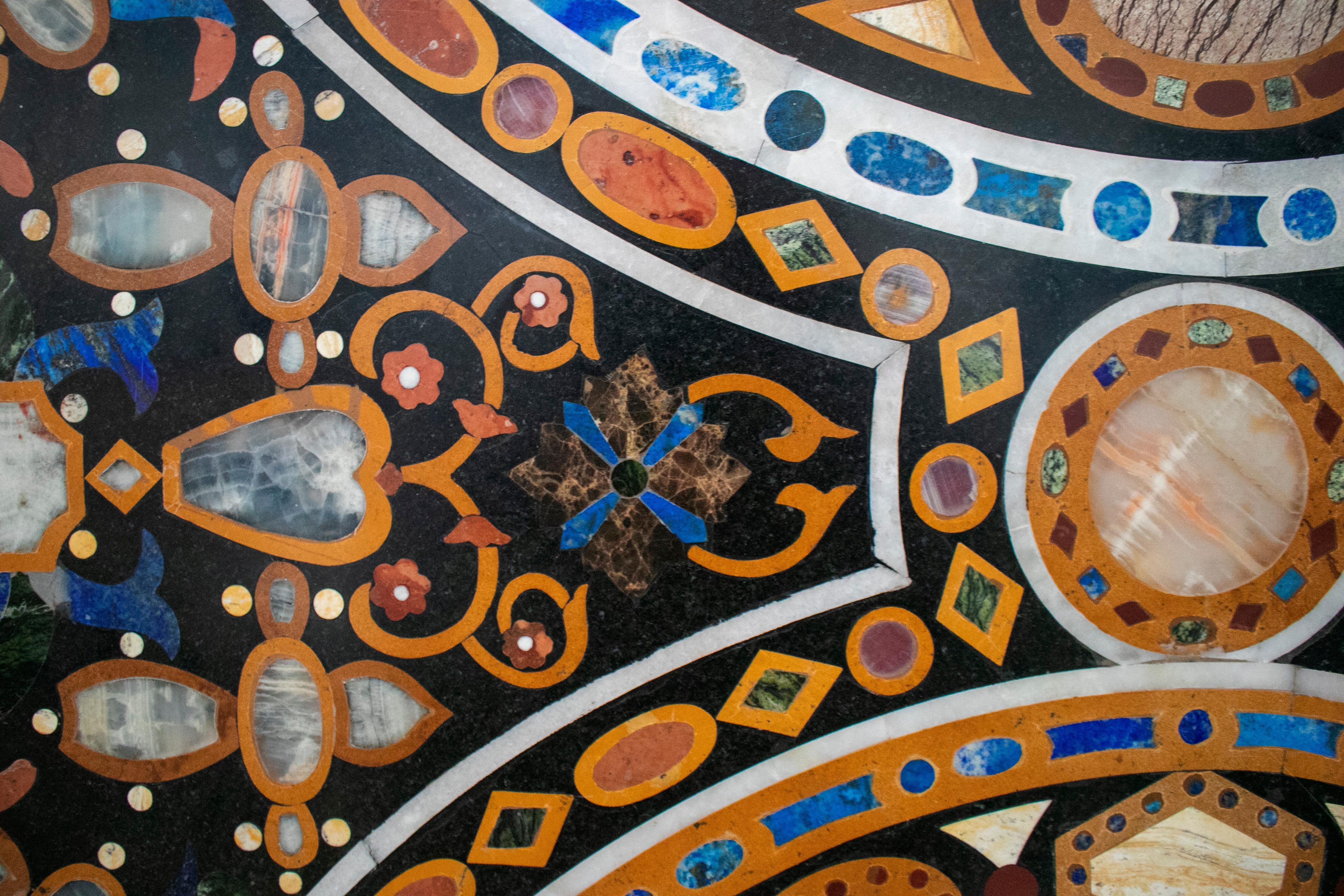 20th Century Rectangular Pietra Dura Classical Mosaic 12-Seat Dining Lapis Table Top For Sale